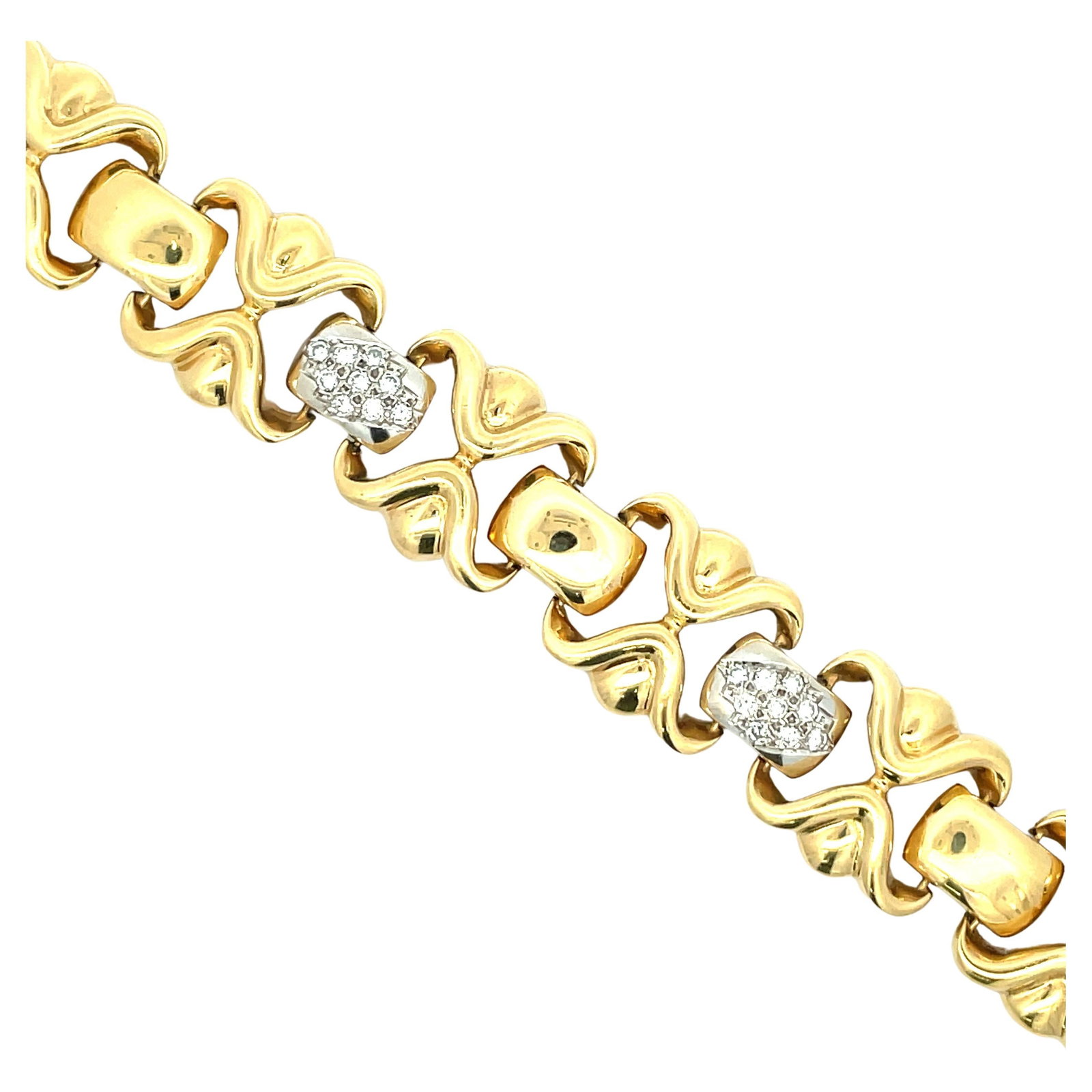 Harbor Diamonds 18K Yellow Gold Diamond Bar Bracelet 1.80 Carats Made in Italy: Harbor Diamonds 18K Yellow Gold Diamond Bar Bracelet 1.80 Carats Made in Italy This exquisite 18K yellow gold bracelet showcases a contemporary design, featuring 8 elegant gold links interspersed with