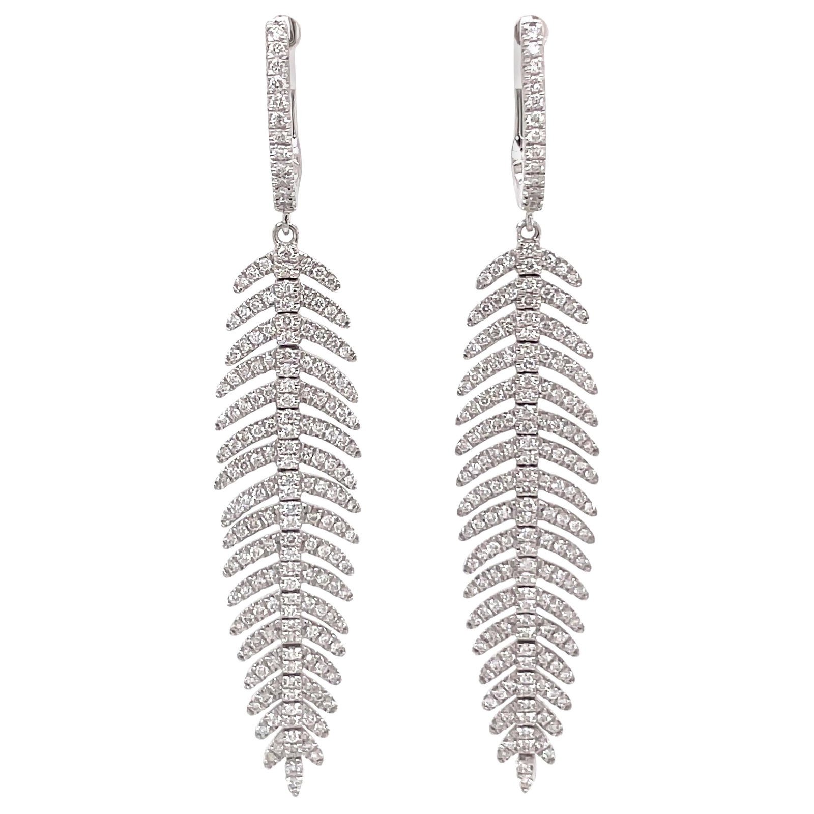 Harbor Diamonds Flexible Feather Drop Earrings 14K White Gold 1.28 Carats (1 of 11)
