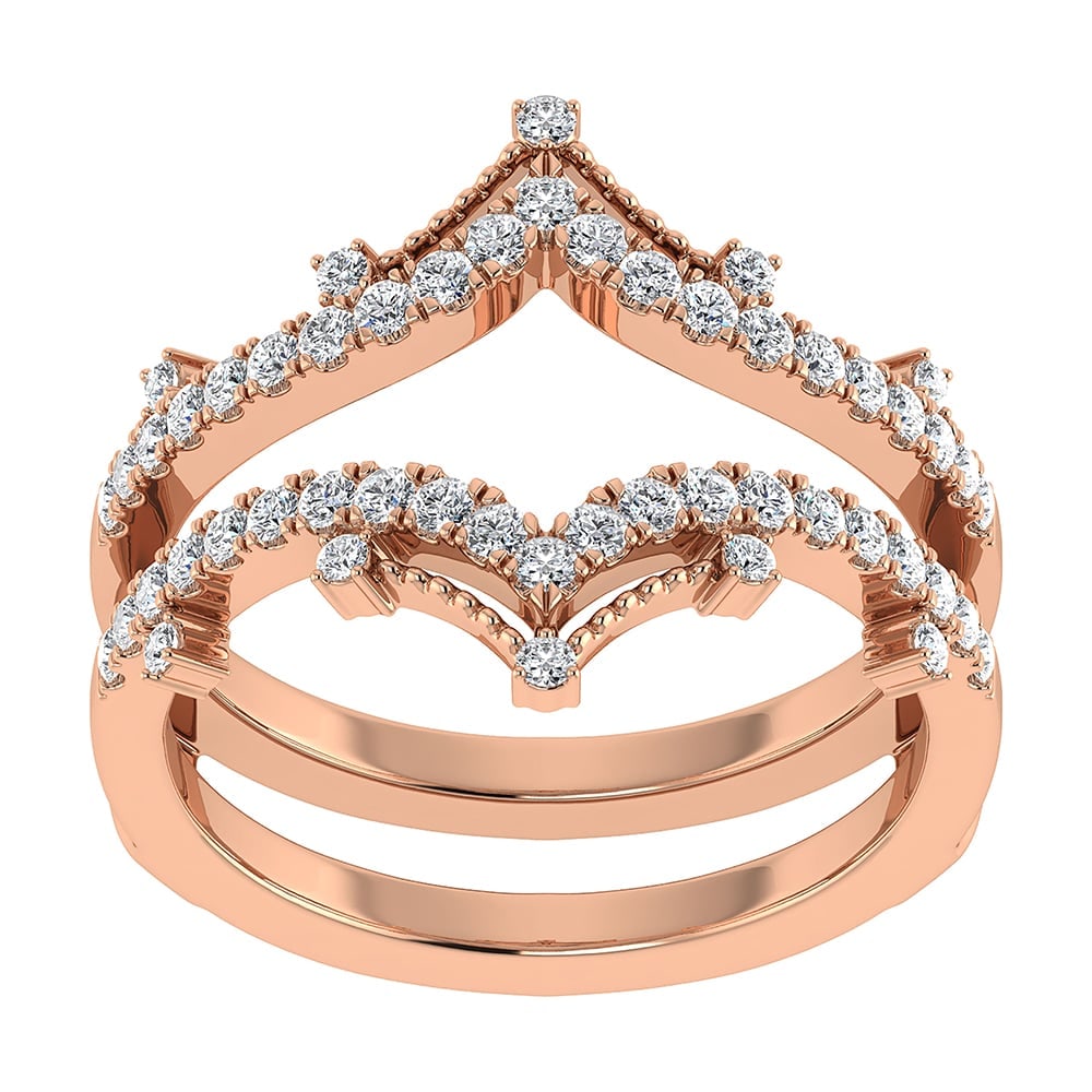 Diamond 1/3 Ct.Tw. Chevron Guard Ring in 14K Rose Gold: Diamond 1/3 Ct.Tw. Chevron Guard Ring in 14K Rose Gold 14k Rose Gold Stone Color: G-h Stone Clarity: I1 Each ring is presented in standard size 6.5. Complimentary resizing is available between sizes 5