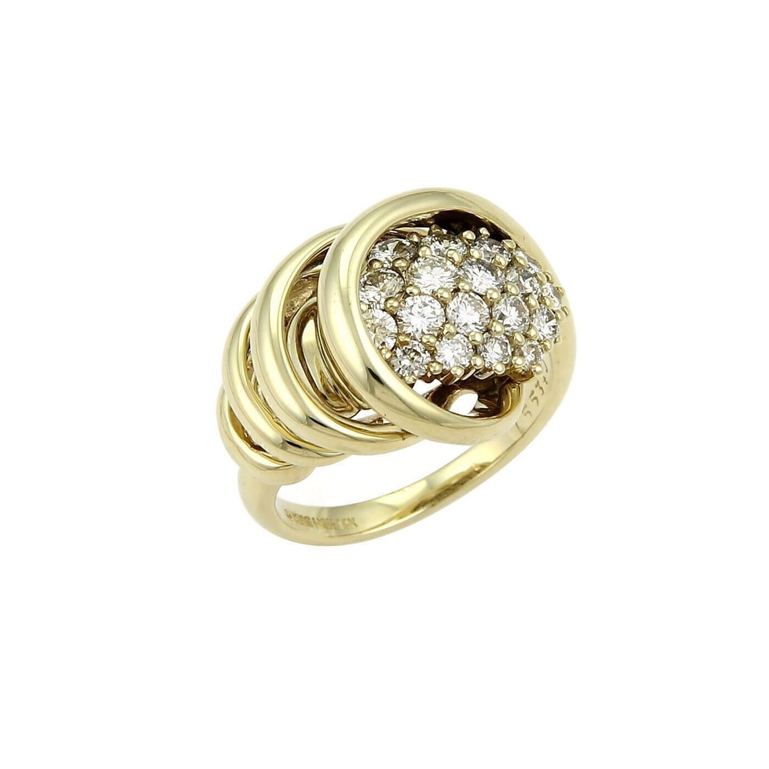 Spiral Loop 14k Yellow Gold Diamond Ring by Jose Hess Size 6: Spiral Loop 14k Yellow Gold Diamond Ring by Jose Hess Size 6 This vintage ring by Jose Hess features a distinctive spiral loop design set in 14k yellow gold, accented with an approximately 1.00ct G VS