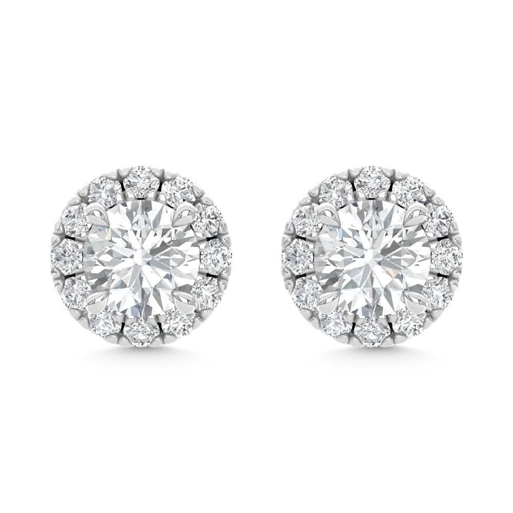 14K White Gold Diamond 1 1/3 Ct.Tw. Halo Stud Earrings ( Center 0.50ct) (1 of 3)