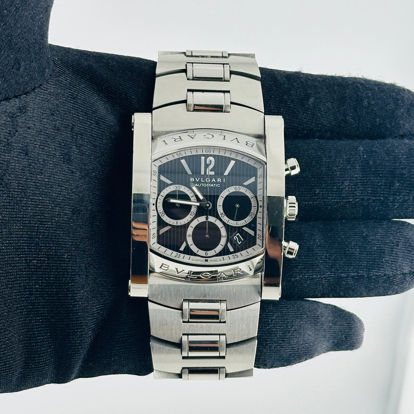 Bvlgari Assioma AA48SCH Mens Stainless Steel Black Dial Chronograph Watch (1 of 5)