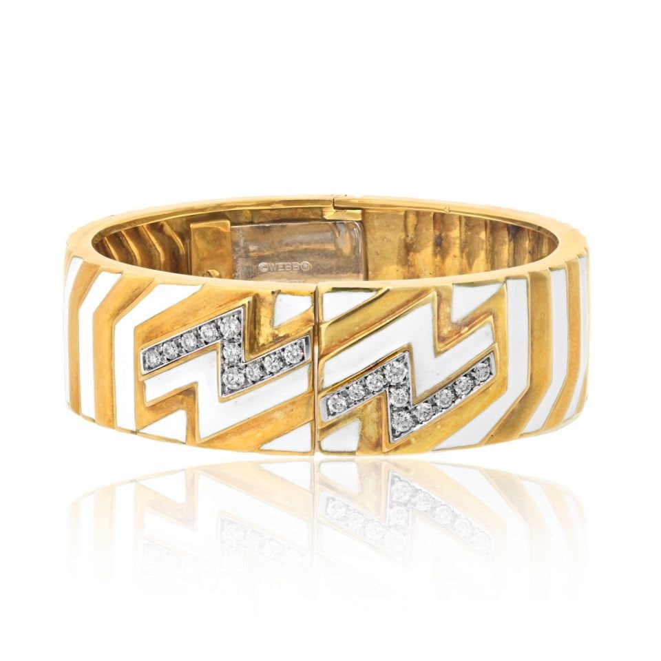 David Webb Zig Zag Diamond Bangle Bracelet Platinum 18K Gold Enamel (1 of 5)