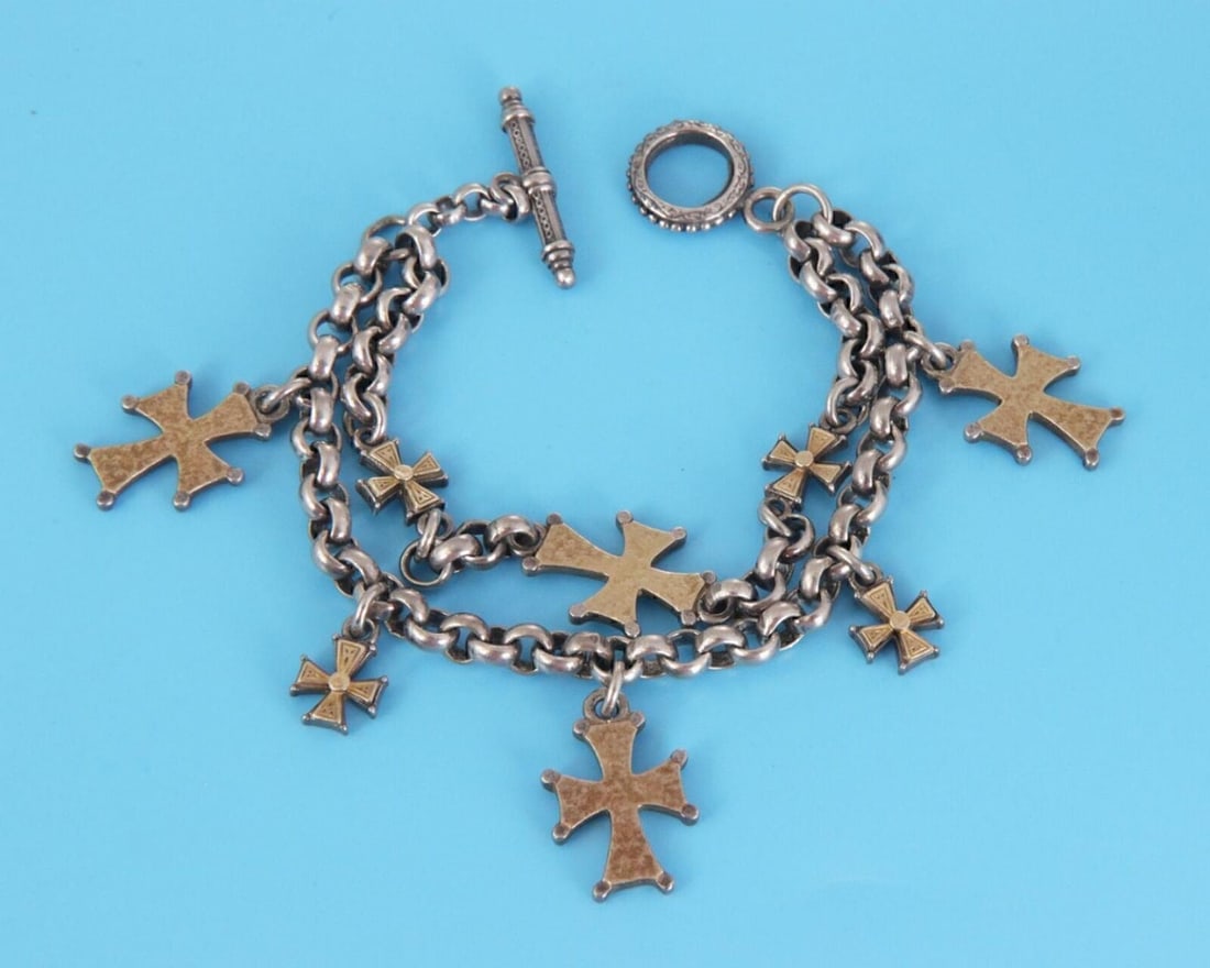 Charm Bracelet with Crosses in Sterling Silver and 18k Gold by Konstantino (1 of 6)