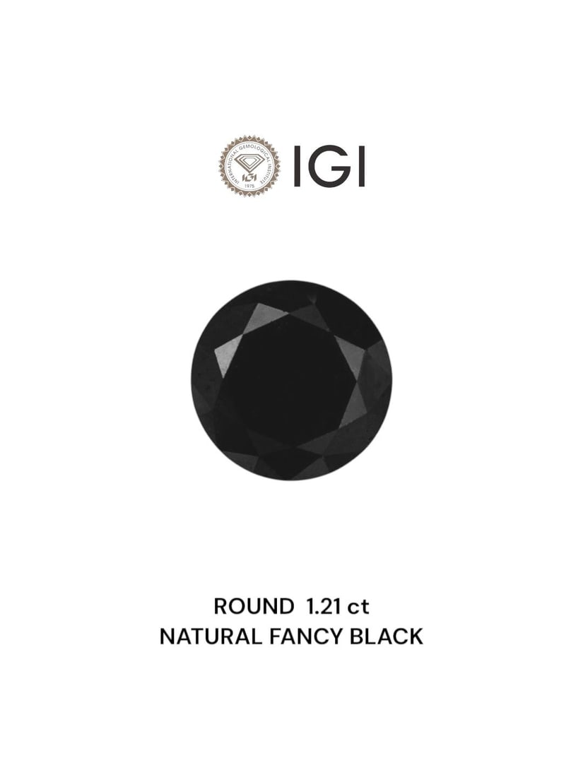 Loose Diamond - ROUND 1.21ct Black: Loose Diamond - ROUND 1.21ct Black Source: Natural Shape: ROUND Carats: 1.21 Color: Black Certification: IGI Video: