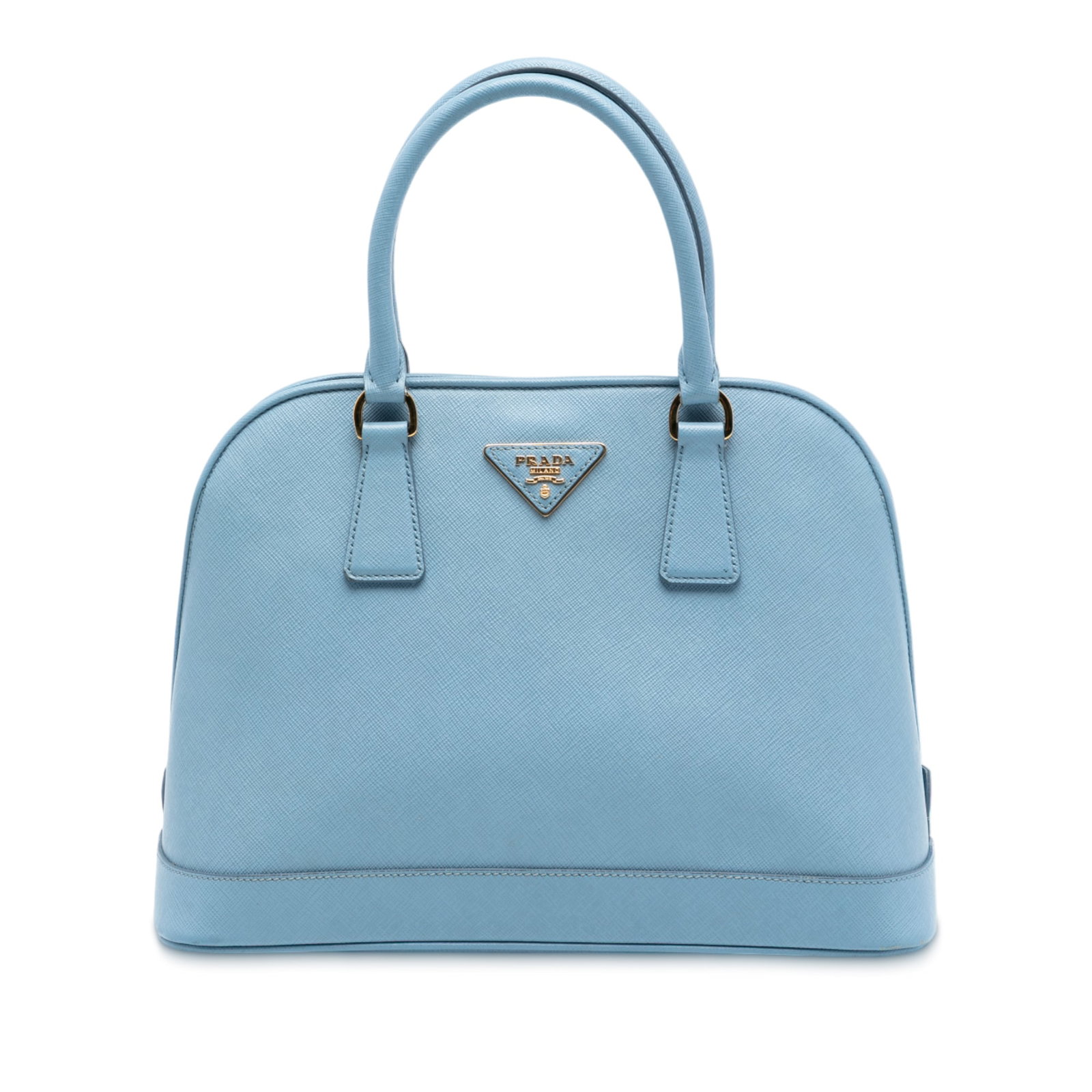 Prada Saffiano Lux Medium Blue Leather Promenade Satchel Bag: Prada Saffiano Lux Medium Blue Leather Promenade Satchel Bag This Prada Medium Saffiano Lux Open Promenade Satchel features a blue leather body with rolled leather handles and an open top secured by a