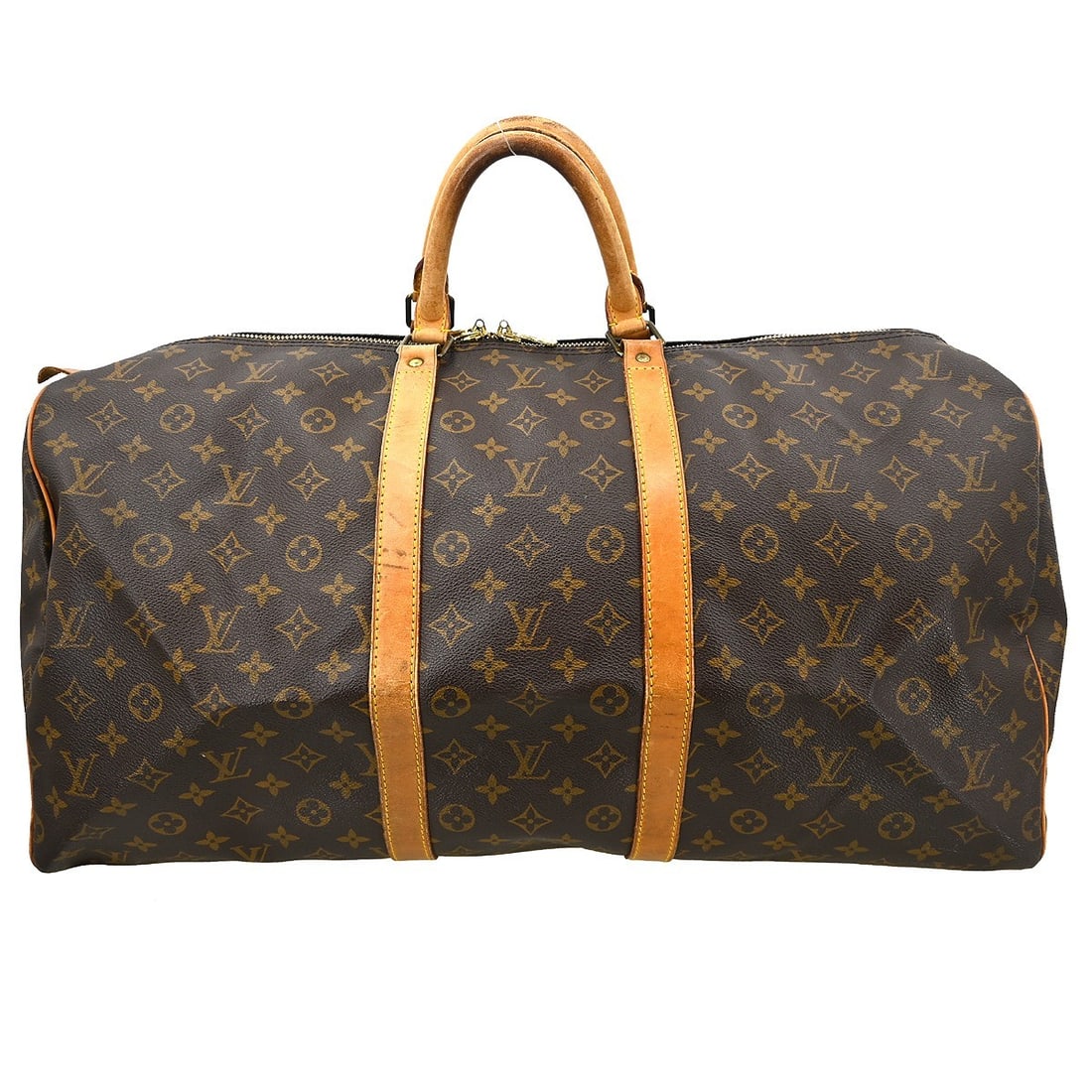 Louis Vuitton Keepall 55 Monogram Canvas Extra Large Travel Duffle Bag: Louis Vuitton Keepall 55 Monogram Canvas Extra Large Travel Duffle Bag This Louis Vuitton Keepall 55 travel handbag features the iconic Monogram canvas with leather trim and double beige leather handl