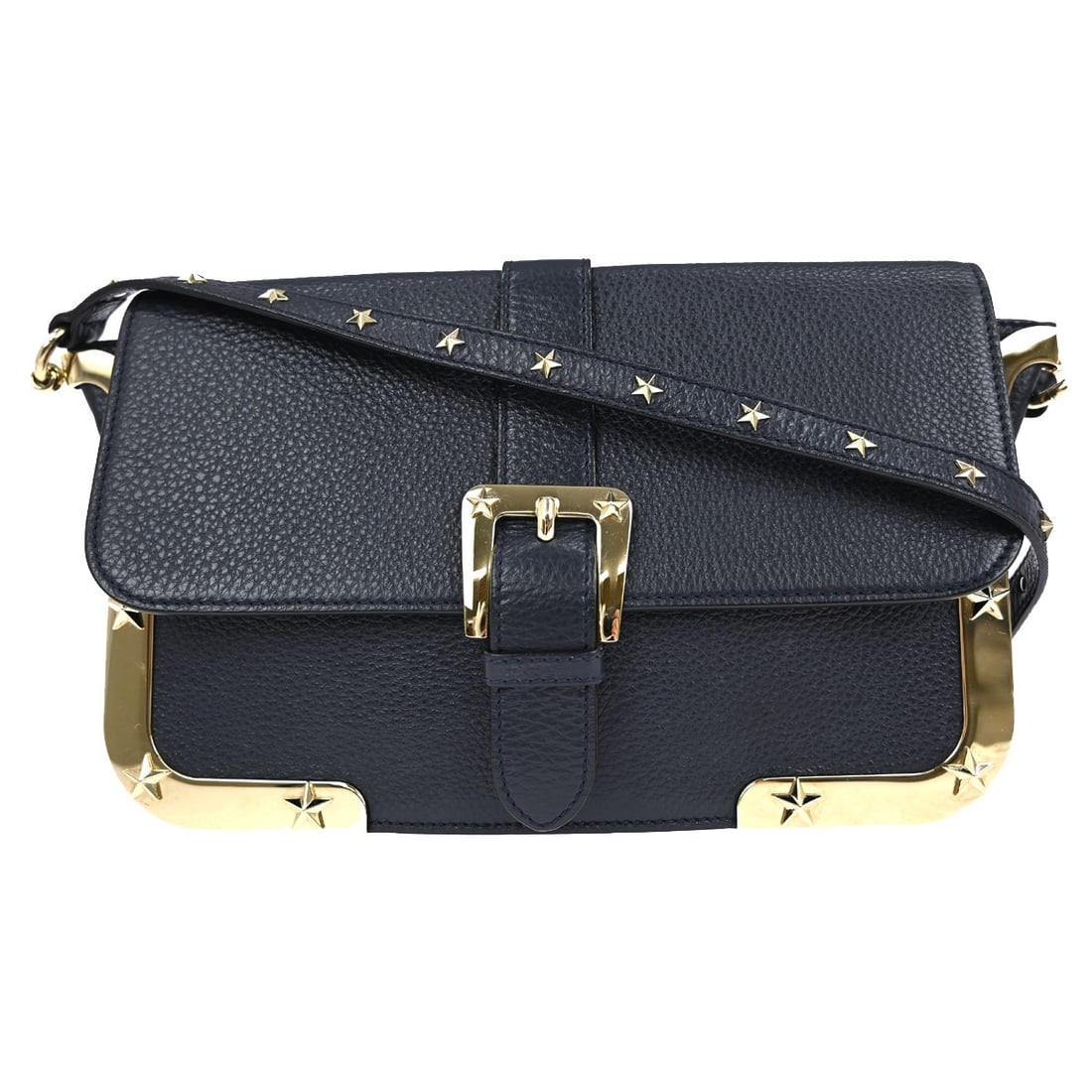 Valentino Red Medium Blue Leather Studded Shoulder Bag with Logo Accent: Valentino Red Medium Blue Leather Studded Shoulder Bag with Logo Accent This stylish Red Valentino Blue Studded Shoulder Bag is a perfect accessory for any fashion-forward individual. Made in Italy, t