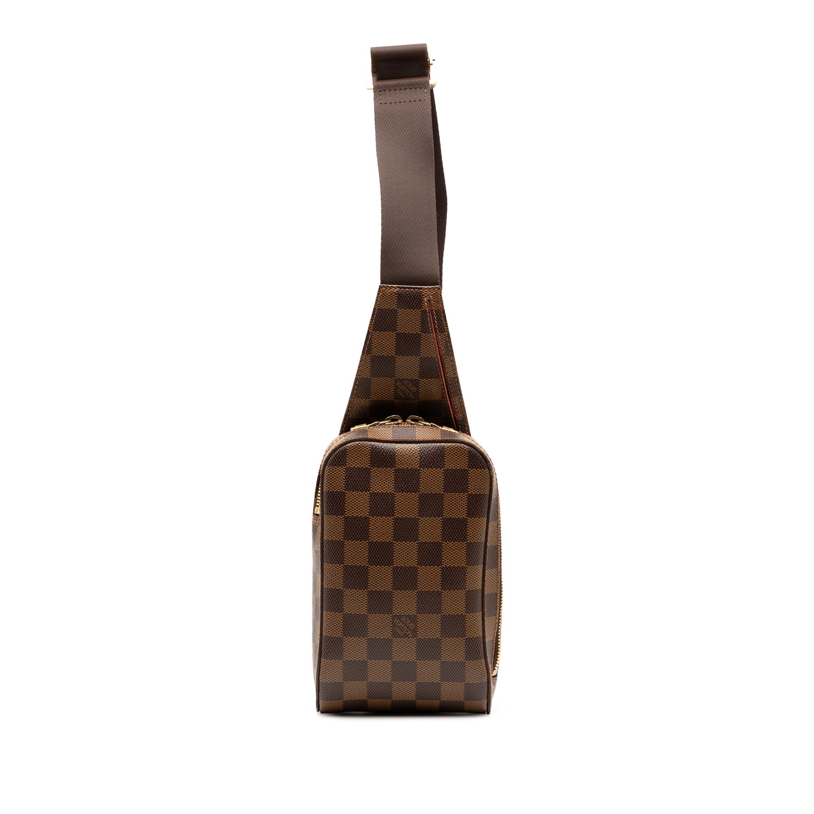 Damier Ebene Geronimos crossbody bag by Louis Vuitton in brown canvas: Damier Ebene Geronimos crossbody bag by Louis Vuitton in brown canvas The Louis Vuitton Damier Ebene Geronimos features a damier canvas body with an adjustable flat strap, a top zip closure, and an ex