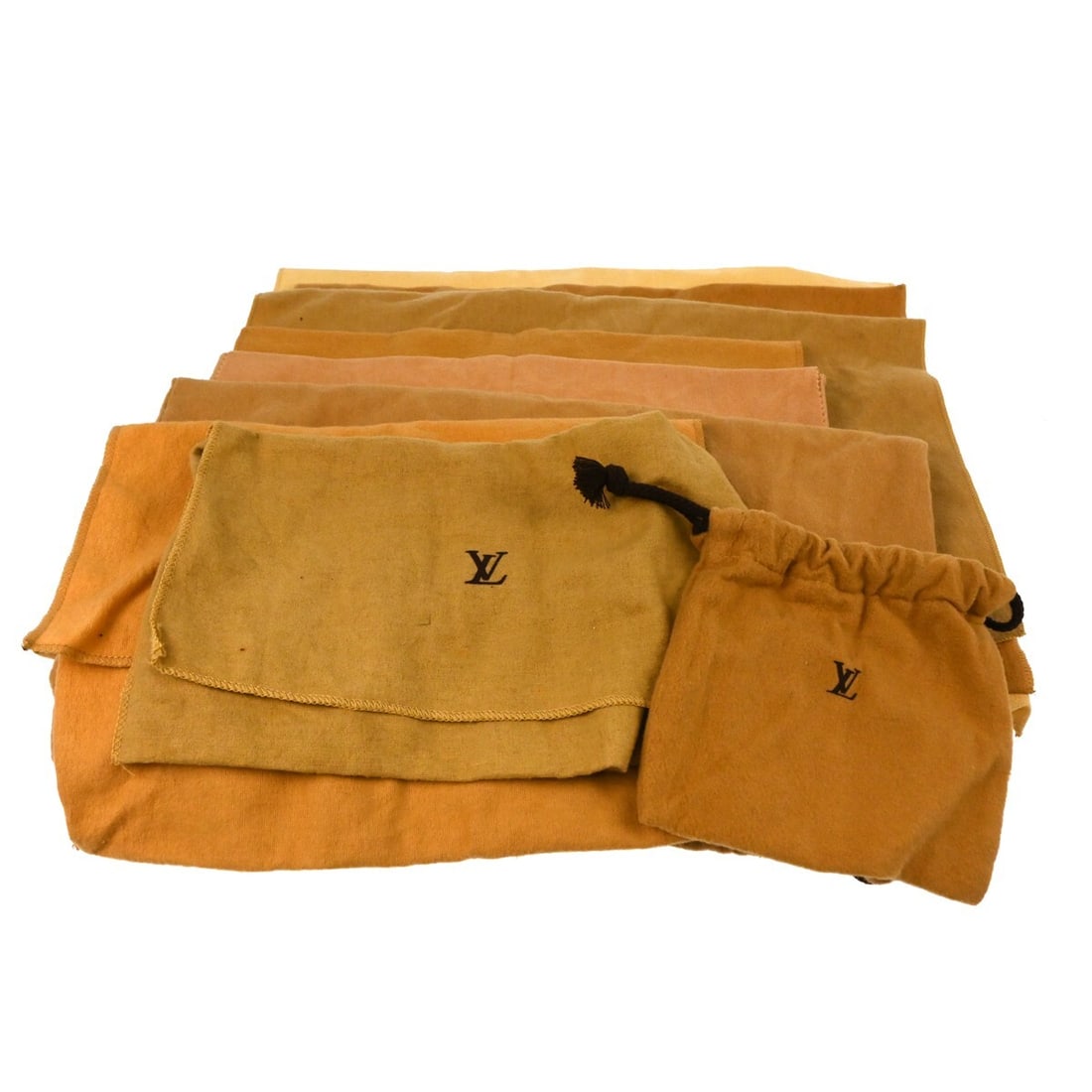 Louis Vuitton 10 Piece Dust Bag Set Brown Beige 100% Cotton: Louis Vuitton 10 Piece Dust Bag Set Brown Beige 100% Cotton This set of Louis Vuitton dust bags includes 10 pieces in a classic brown and beige color scheme, crafted from 100% cotton. These dust bags 