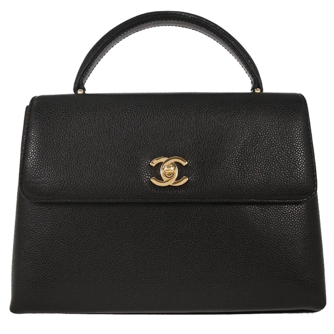 Chanel Black Calfskin Top Handle Hand Bag Caviar France: Chanel Black Calfskin Top Handle Hand Bag Caviar France This exquisite Chanel Black Calfskin Top Handle Handbag is crafted from high-quality leather, featuring a classic black exterior and a luxurious