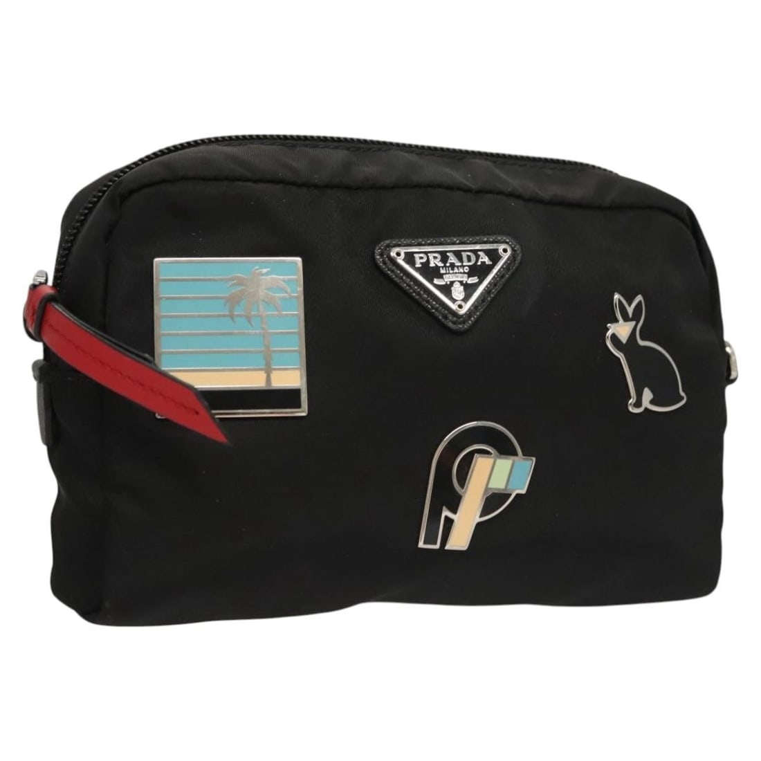 Prada Silver Nylon Zip Pouch for Women 16cm by 10cm by 4cm: Prada Silver Nylon Zip Pouch for Women 16cm by 10cm by 4cm This Prada Zip Pouch for women features a silver nylon exterior with a compact design. It measures 16cm x 10cm x 4cm and is made in Italy. Th