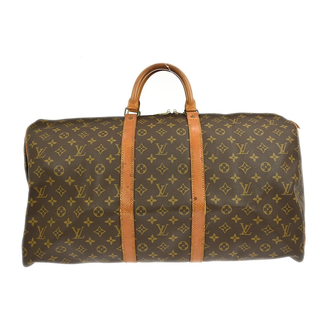 Louis Vuitton Keepall Monogram Canvas Travel Bag 55cm Brown Unisex: Louis Vuitton Keepall Monogram Canvas Travel Bag 55cm Brown Unisex This Louis Vuitton Keepall Bag features the signature Monogram Canvas and is designed for unisex use. The brown canvas construction i