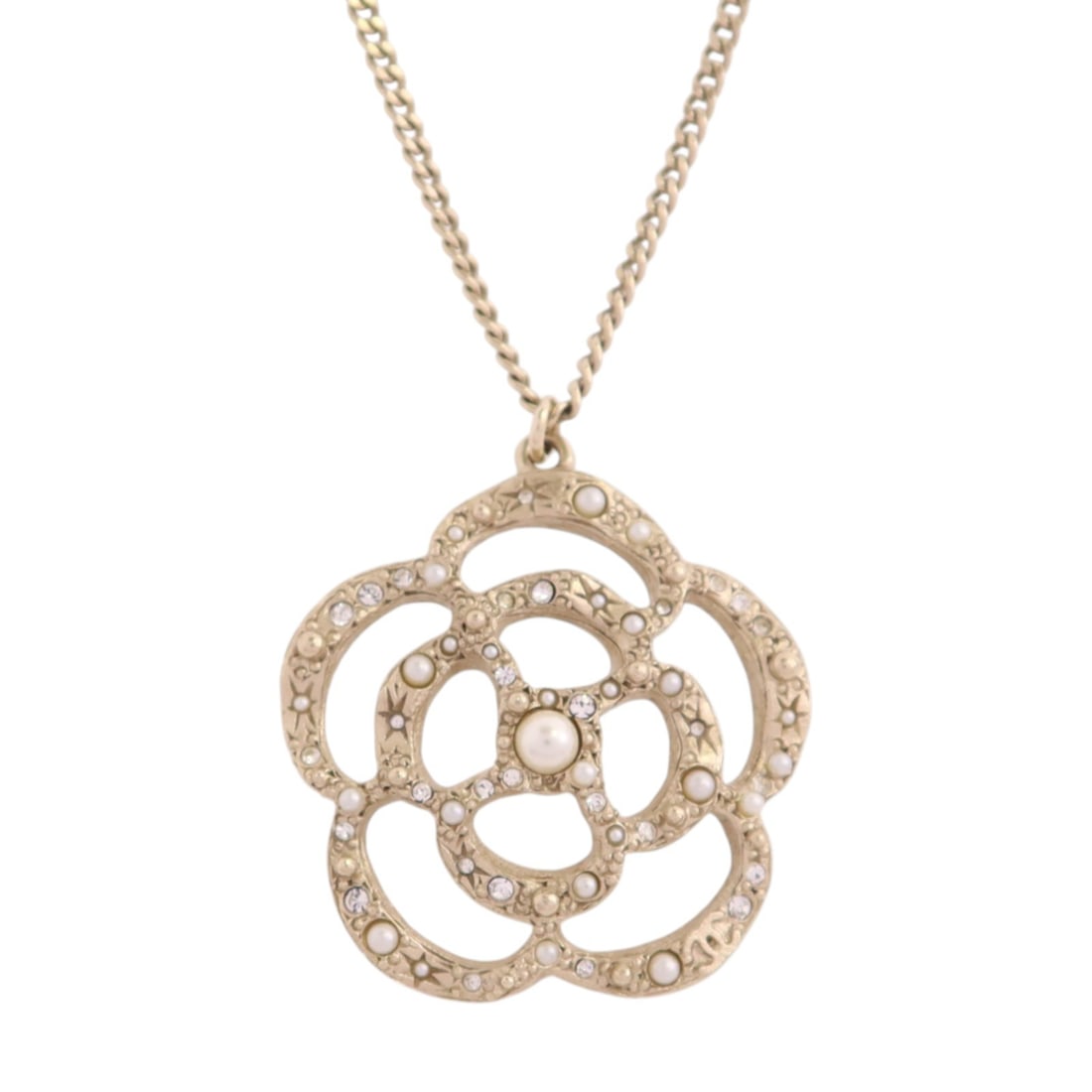 CHANEL White CC Pendant Necklace with Gold Tone Metal Accents: CHANEL White CC Pendant Necklace with Gold Tone Metal Accents Chanel necklace featuring the classic CC logo design, crafted from metal with strass and PVC in a white and gold color combination. This a