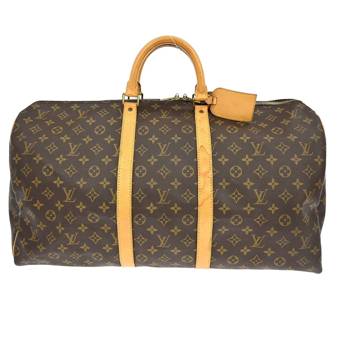Louis Vuitton Keepall 55 Monogram Canvas Large Travel Duffle Bag M41424: Louis Vuitton Keepall 55 Monogram Canvas Large Travel Duffle Bag M41424 This is a Louis Vuitton Keepall 55 travel handbag in the iconic Monogram canvas leather, featuring double beige leather handles 