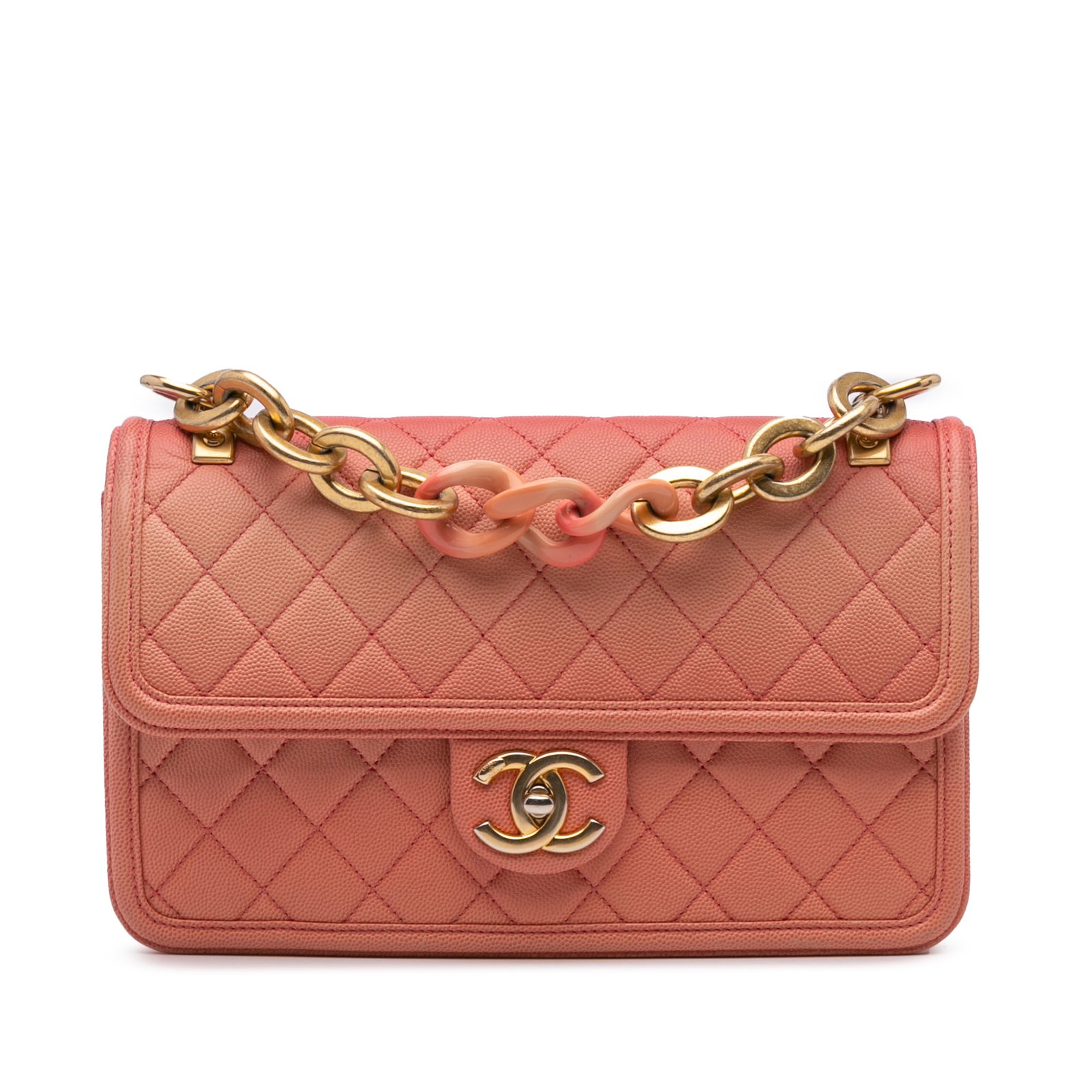 Chanel Medium Quilted Caviar Pink Sunset On The Sea Flap Bag: Chanel Medium Quilted Caviar Pink Sunset On The Sea Flap Bag This Chanel Medium Quilted Caviar Sunset On The Sea Flap bag showcases a luxurious quilted caviar leather exterior in a stunning pink hue. 