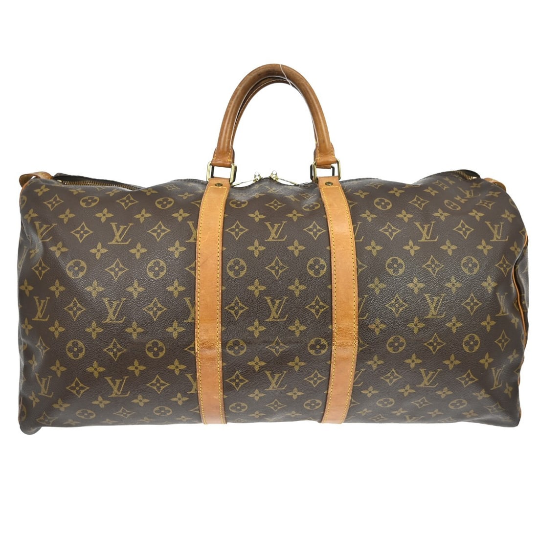 Louis Vuitton Keepall 55 Monogram Canvas Extra Large Travel Duffle Bag: Louis Vuitton Keepall 55 Monogram Canvas Extra Large Travel Duffle Bag This Louis Vuitton Keepall 55 travel handbag features the iconic Monogram canvas leather exterior with beige double handles and a