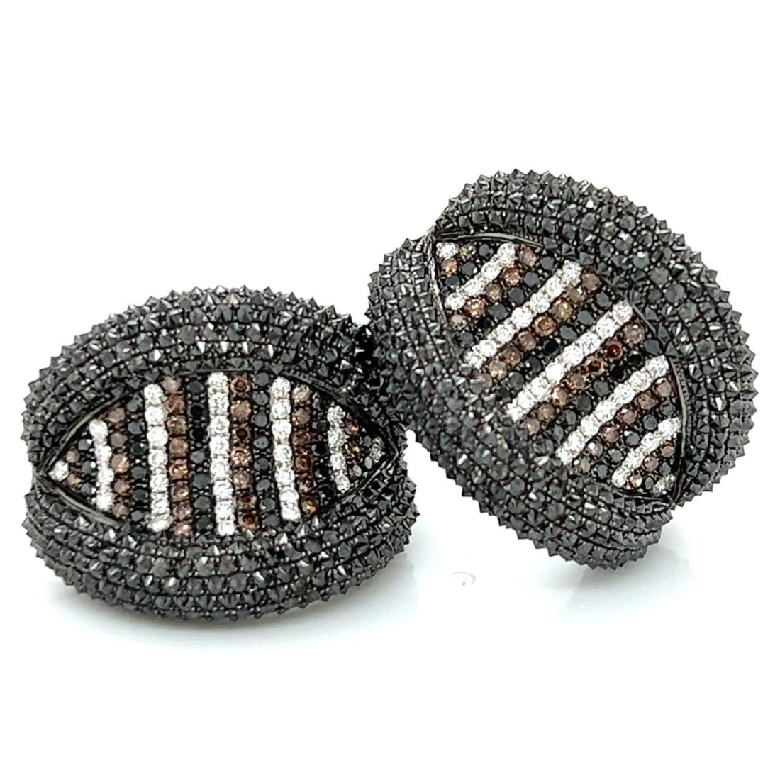 Elegant 18K White Gold Earrings with 10.10 Ct Black and Champagne Diamonds: Elegant 18K White Gold Earrings with 10.10 Ct Black and Champagne Diamonds Elevate your elegance with these stunning 18K White Gold Earrings featuring a captivating blend of Black and Champagne Diamon