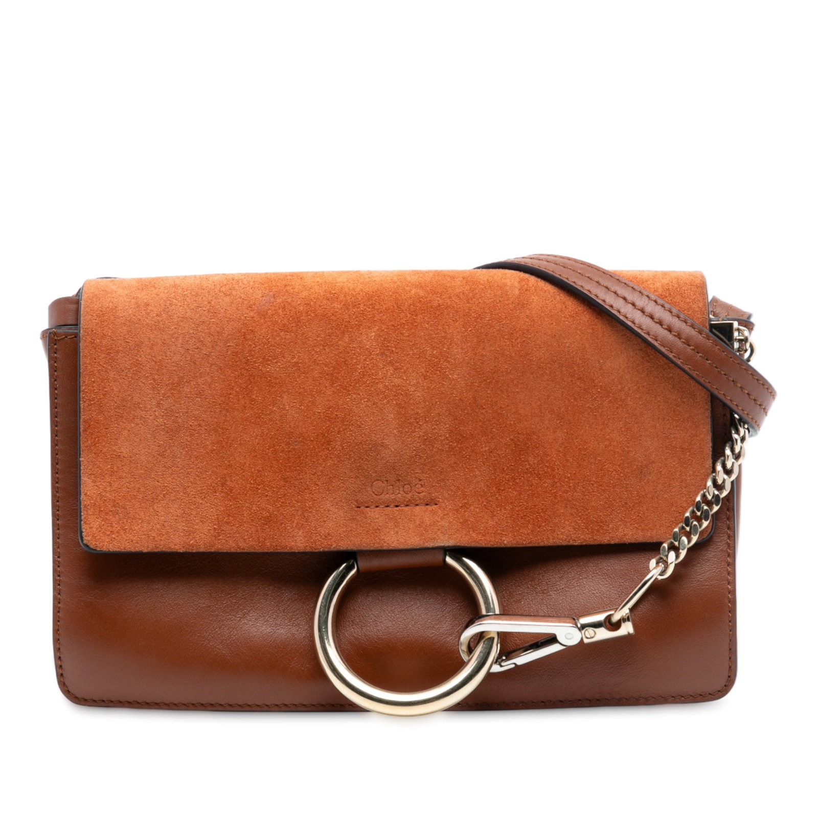 Chloe Faye Small Brown Crossbody Bag in Suede and Calf Leather (1 of 7)