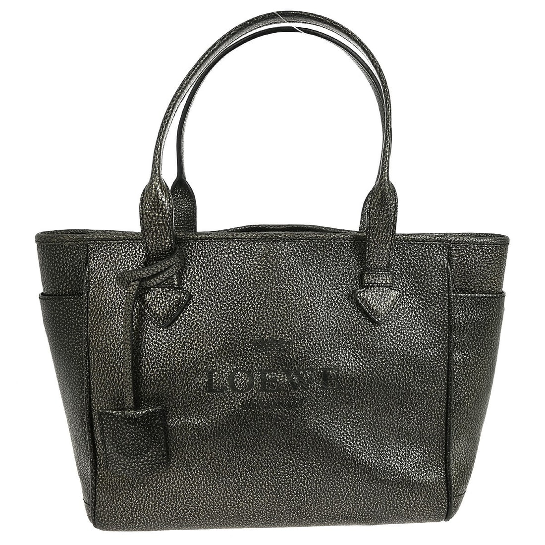 Loewe Fusta Medium Black Leather Tote with Double Handles and Inner Pockets: Loewe Fusta Medium Black Leather Tote with Double Handles and Inner Pockets This stylish Loewe black tote handbag combines elegance and functionality. Crafted from premium leather, it features double 