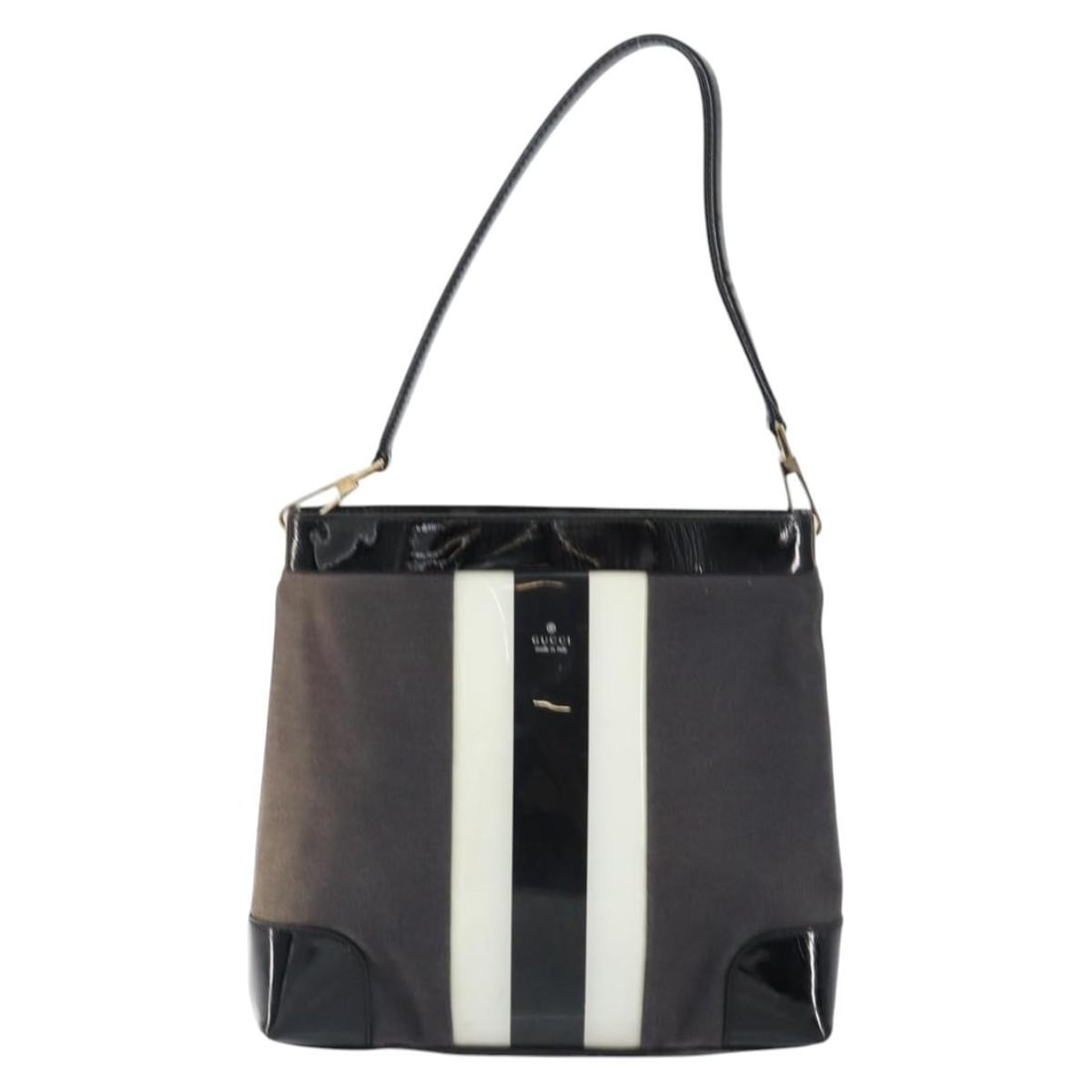 Gucci Sherry Line Black Canvas Shoulder Bag for Women: Gucci Sherry Line Black Canvas Shoulder Bag for Women This Gucci Sherry line shoulder bag is crafted from black canvas and designed for women. Made in Italy, the bag features a structured silhouette w