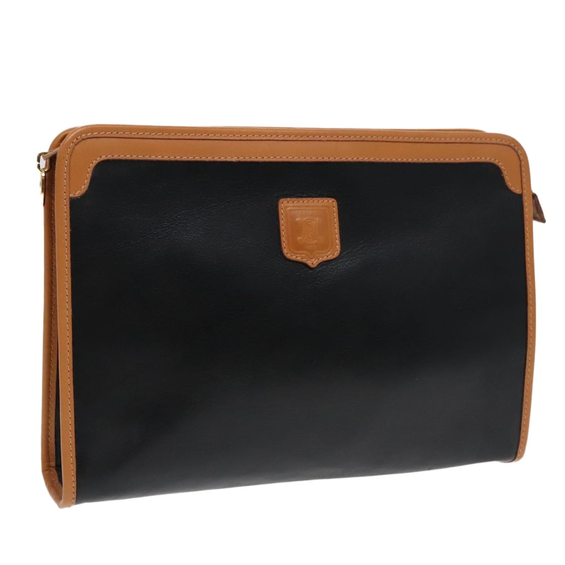 Celine Black Leather Clutch with Gold Accents Women's Italian Bag: Celine Black Leather Clutch with Gold Accents Women's Italian Bag This Celine women's clutch bag features a black and gold leather exterior with a sleek, rectangular silhouette. Crafted in Italy, it o