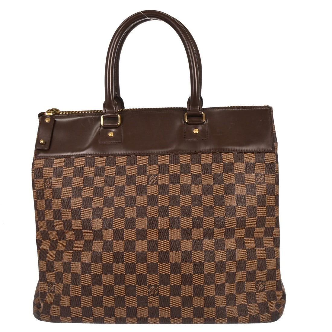 Greenwich Canvas Brown Travel Bag by Louis Vuitton France: Greenwich Canvas Brown Travel Bag by Louis Vuitton France The Louis Vuitton Greenwich Travel Bag features a brown Damier canvas exterior, designed for women. Crafted in France, this bag shows signs of