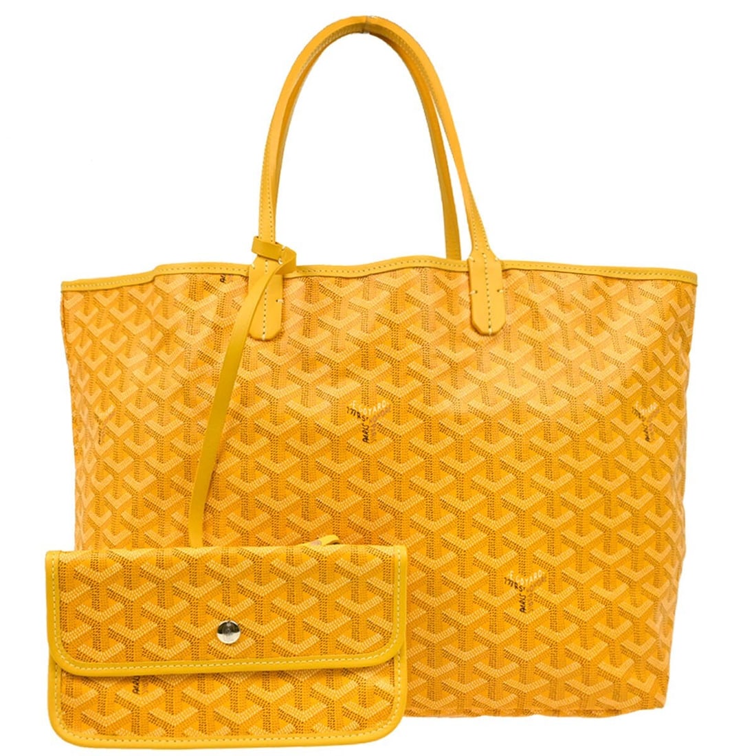 Goyard Yellow Saint Louis PM Tote Bag Coated Canvas Leather: Goyard Yellow Saint Louis PM Tote Bag Coated Canvas Leather Introducing the Goyard Yellow Saint Louis PM Tote Bag, a stylish and functional accessory perfect for casual occasions. This medium-sized to