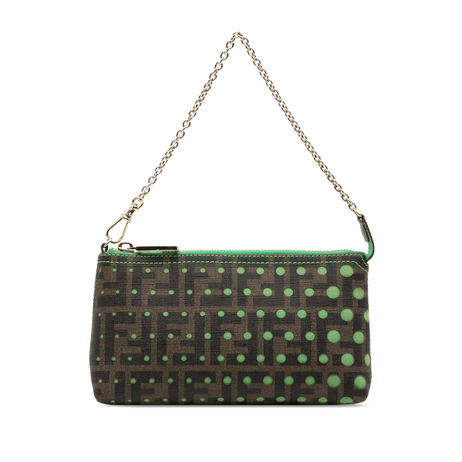 Fendi Zucca Spalmati Dots Chain Shoulder Bag Brown Fabric (1 of 8)