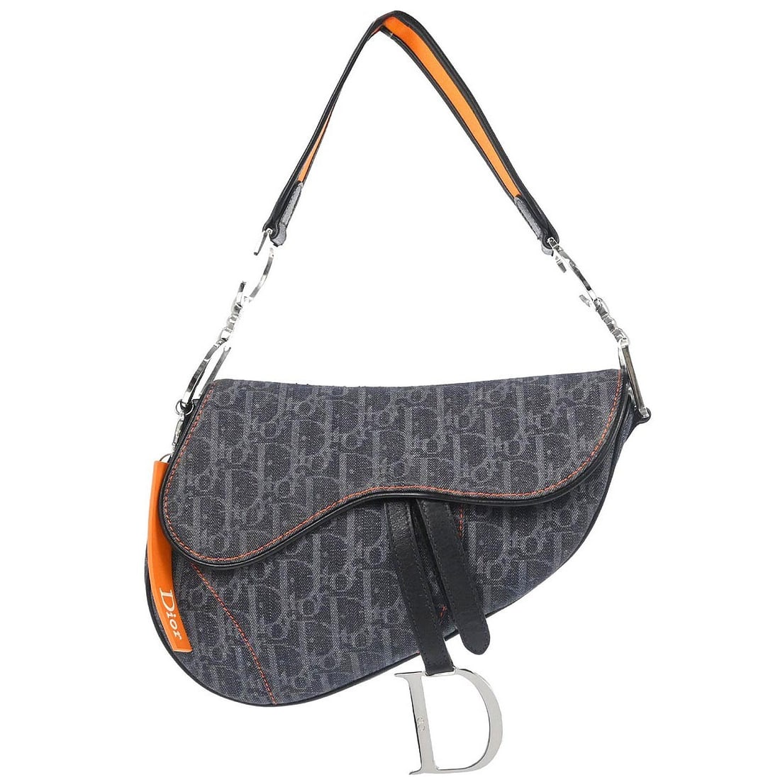 Dior Saddle Bag Navy Canvas and Leather Medium Shoulder Handbag 06-RU-0095: Dior Saddle Bag Navy Canvas and Leather Medium Shoulder Handbag 06-RU-0095 This Christian Dior Saddle Handbag is crafted from navy canvas and leather with a shoulder strap. It features a Velcro tape c