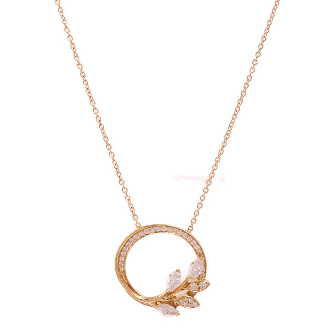 Tiffany & Co. Victoria Diamond Pendant Necklace in 18K Pink Gold: Tiffany & Co. Victoria Diamond Pendant Necklace in 18K Pink Gold Elevate your jewelry collection with this stunning Tiffany & Co. Victoria Diamond Vine Circle Pendant Necklace, crafted from luxurious 