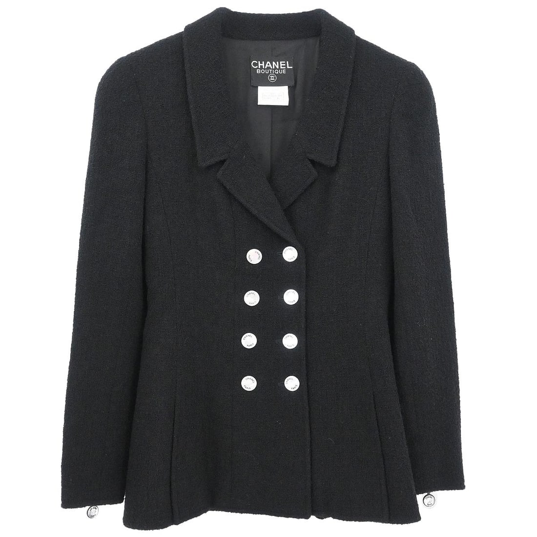 Black Wool Nylon Collared Double Breasted Chanel Jacket Size 36 97P (1 of 11)