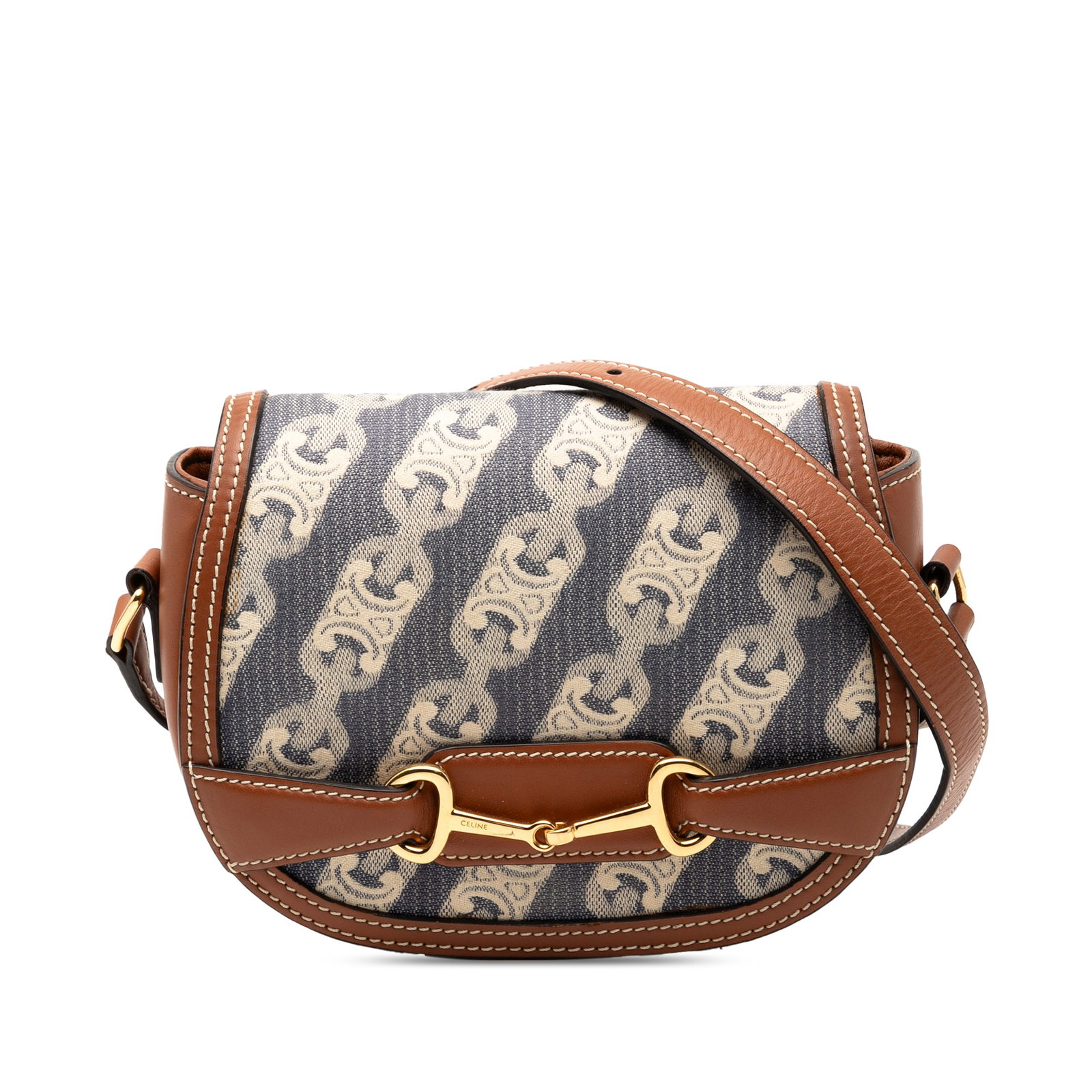 Celine Small Maillon Triomphe Jacquard Calfskin Crecy Crossbody Bag Blue (1 of 8)