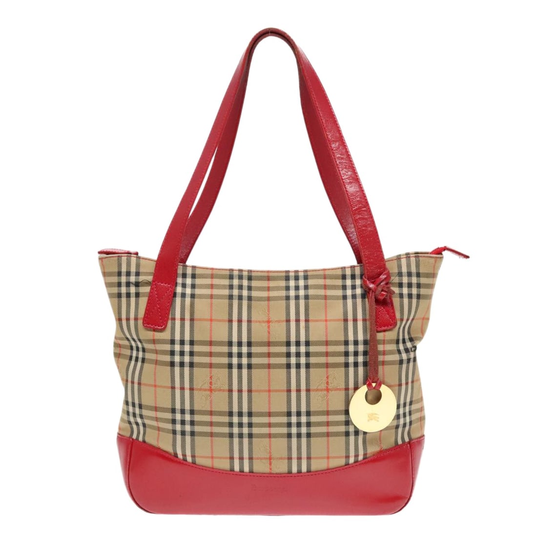 Beige Canvas Nova Check Tote Bag with Leather Trim by Burberry: Beige Canvas Nova Check Tote Bag with Leather Trim by Burberry This Burberry Nova Check Tote is crafted from canvas with leather accents in a beige color. Designed for women, it features the signature