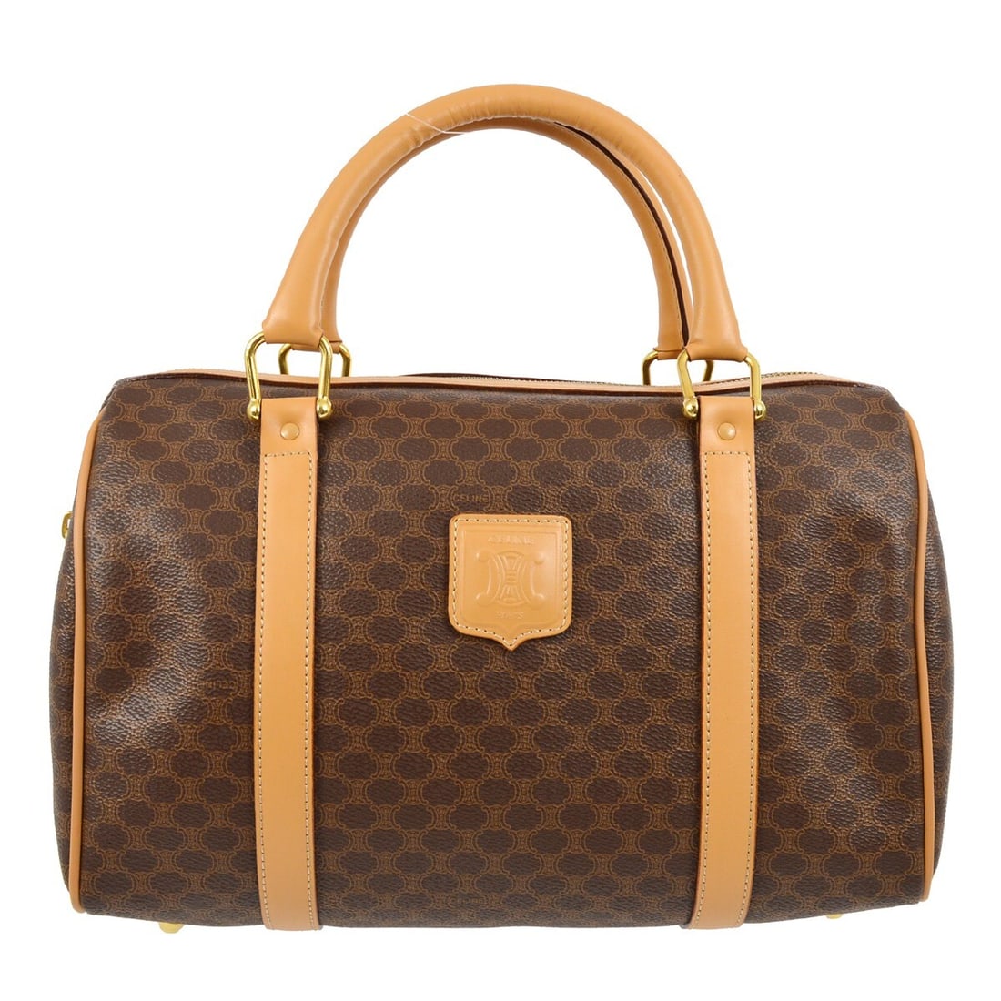 Celine Macadam Brown Duffle Handbag PVC Leather Double Handles (1 of 8)
