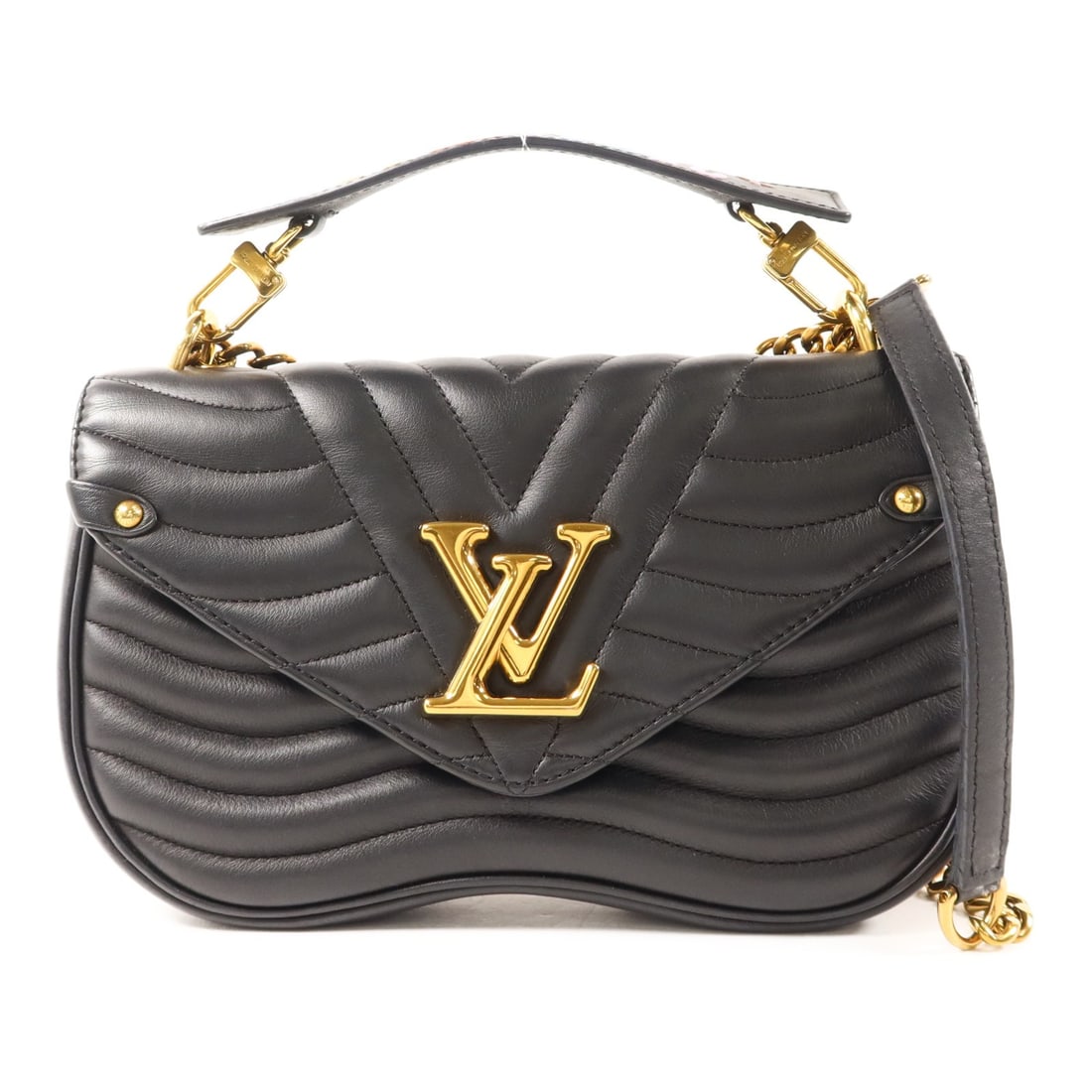Louis Vuitton New Wave MM Black Calfskin Shoulder Bag with Gold Hardware: Louis Vuitton New Wave MM Black Calfskin Shoulder Bag with Gold Hardware This Louis Vuitton New Wave MM 2-way shoulder bag features a sleek black calfskin exterior and a versatile design that can be w