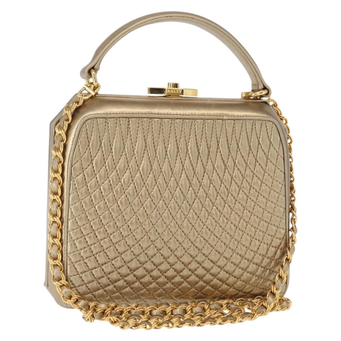 Bally Gold Quilted Leather Chain Shoulder Bag 19cm Vintage Italy (1 of 18)