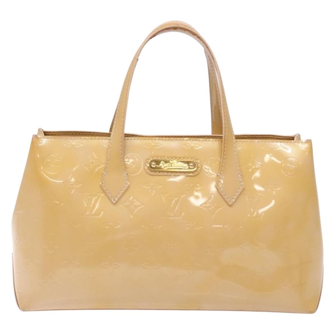 Louis Vuitton Wilshire Patent Leather Handbag Beige 30cm: Louis Vuitton Wilshire Patent Leather Handbag Beige 30cm Louis Vuitton Wilshire handbag crafted from beige patent leather featuring the iconic Monogram Vernis finish. Designed for women, this handbag 