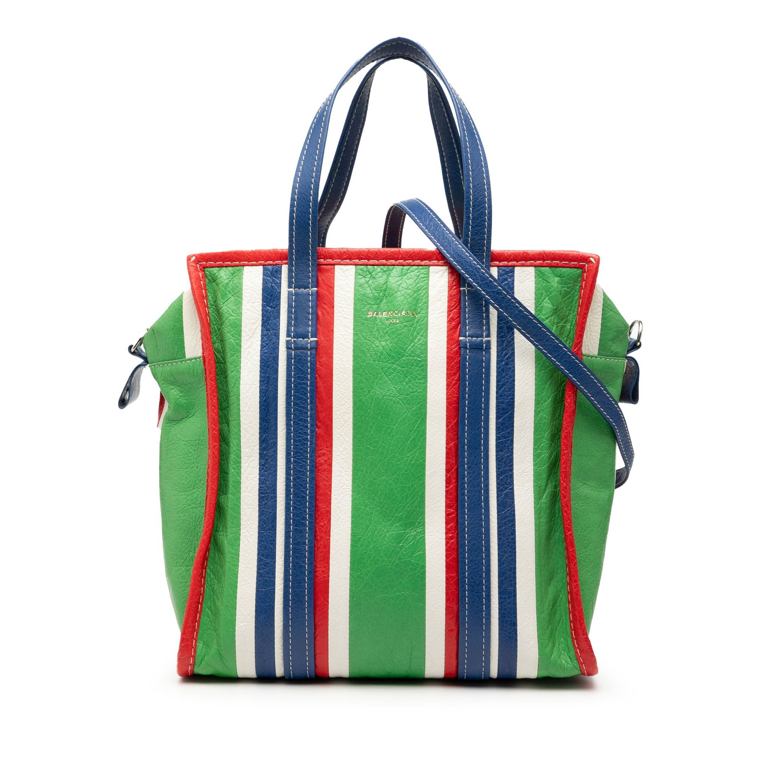 Balenciaga Bazar Shopper S Green Lambskin Leather Satchel with Shoulder Strap: Balenciaga Bazar Shopper S Green Lambskin Leather Satchel with Shoulder Strap This Balenciaga S Lambskin Bazar Shopper Satchel features a lambskin leather body in green, flat handles, an adjustable an
