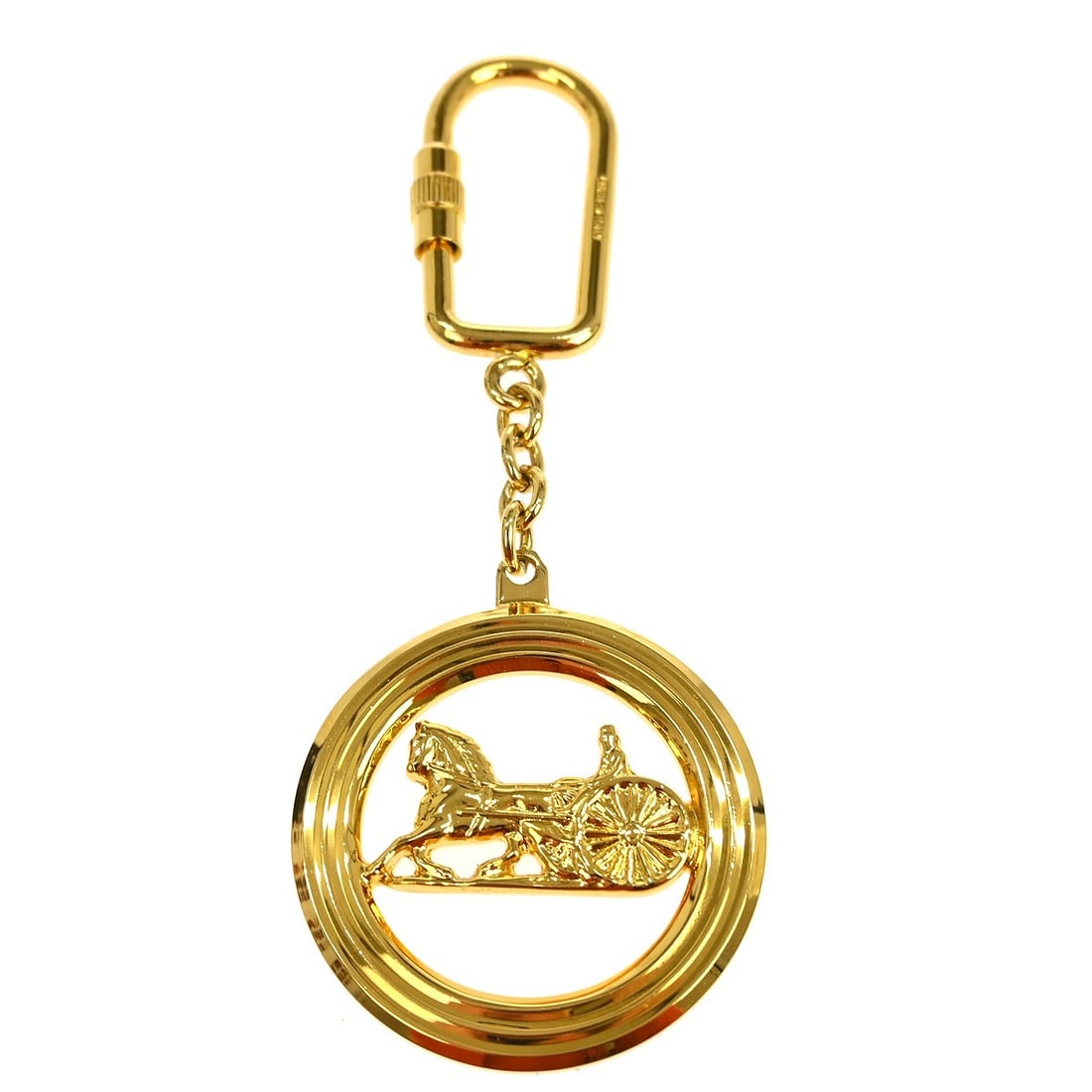 Gold Plated Keyring with Chain by Celine Italy: Gold Plated Keyring with Chain by Celine Italy This Celine gold chain key holder is crafted for women and features a gold-plated finish. Designed as a keyring, it offers a stylish way to organize your