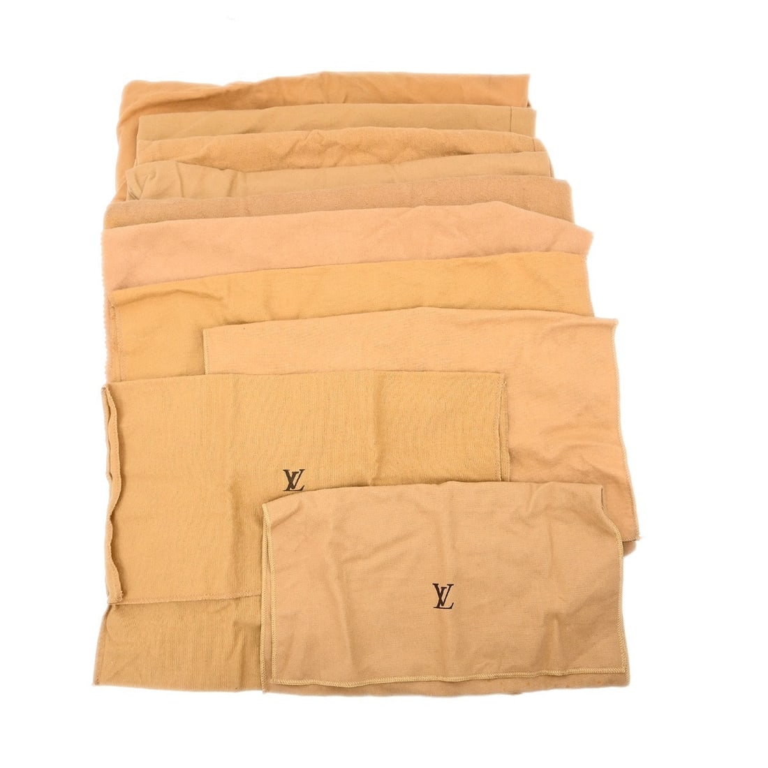 Set of 10 Louis Vuitton Brown Cotton Dustbags: Set of 10 Louis Vuitton Brown Cotton Dustbags This set includes 10 Louis Vuitton dust bags in brown and beige, crafted from 100% cotton. Designed for unisex use, these dust bags offer practical storag