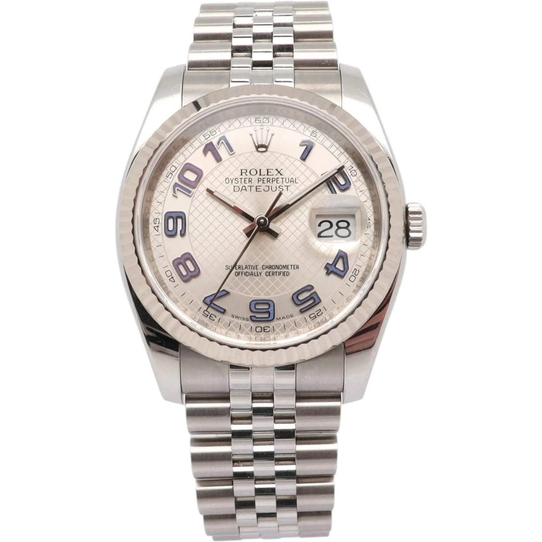 Rolex Datejust 116234 36mm Silver Sunburst Dial Men's Luxury Automatic Watch: Rolex Datejust 116234 36mm Silver Sunburst Dial Men's Luxury Automatic Watch This Rolex Datejust 36mm wristwatch, model 116234, features a silver Deco diagonal motif dial with Arabic numerals and a su