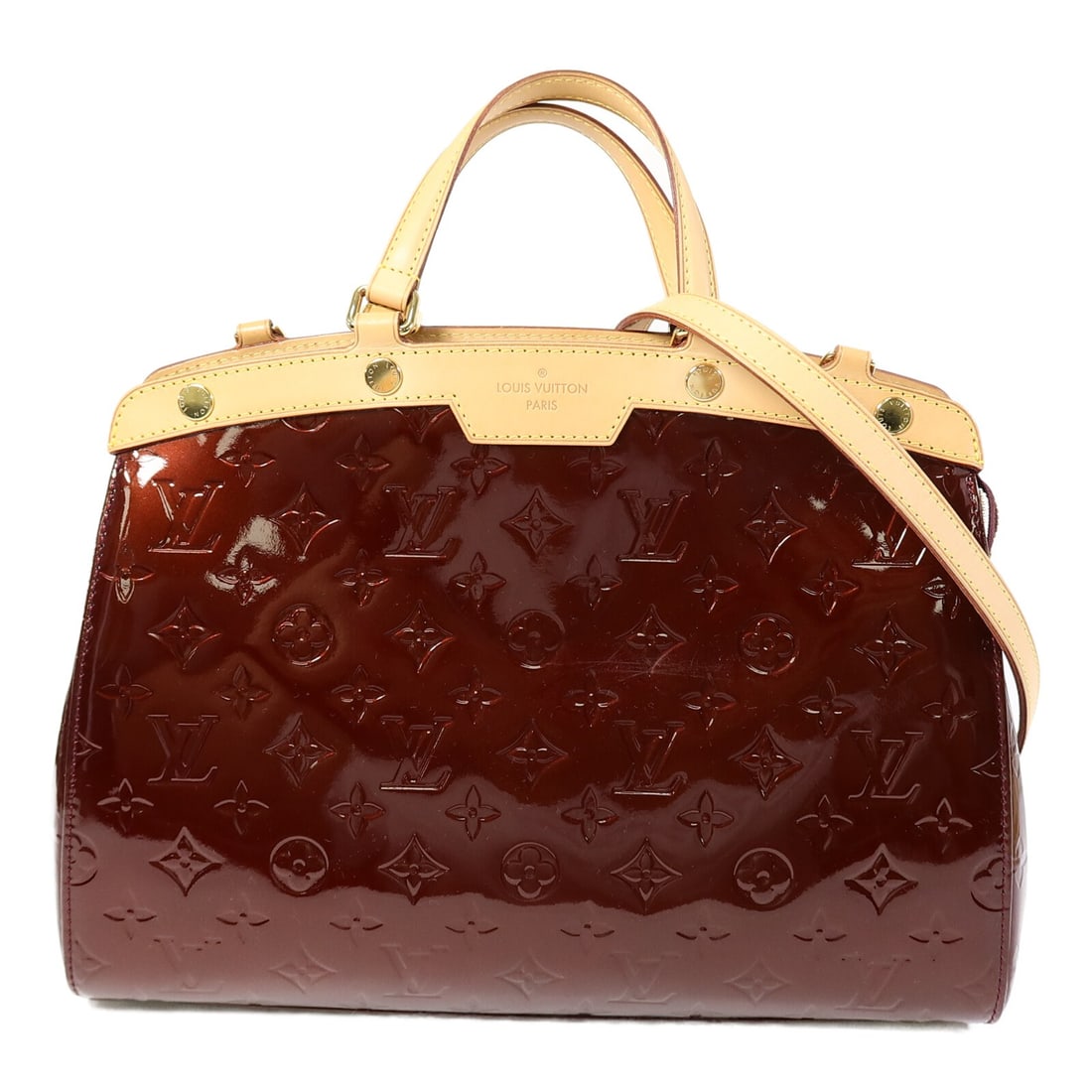 Louis Vuitton Brea MM Red Vernis Patent Leather Two Way Shoulder Bag GHW: Louis Vuitton Brea MM Red Vernis Patent Leather Two Way Shoulder Bag GHW This Louis Vuitton Brea MM 2-way bag features a striking red Vernis patent leather exterior with gold hardware. Designed for ve