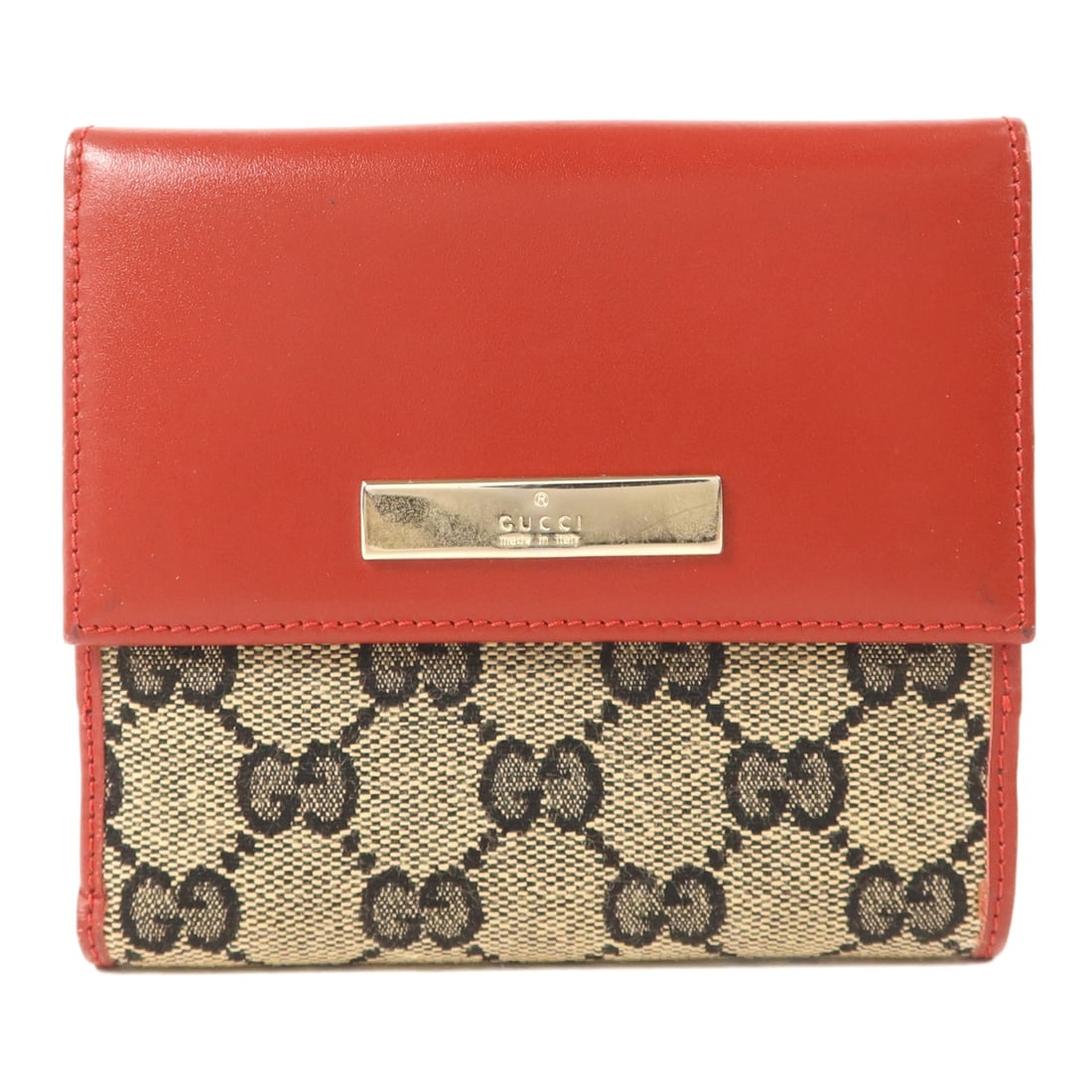 Gucci GG Canvas Bifold Wallet with Gold Hardware Brown Red: Gucci GG Canvas Bifold Wallet with Gold Hardware Brown Red This Gucci bi-fold wallet is crafted from signature GG canvas in brown with red accents. Designed for women, it features a classic bi-fold st