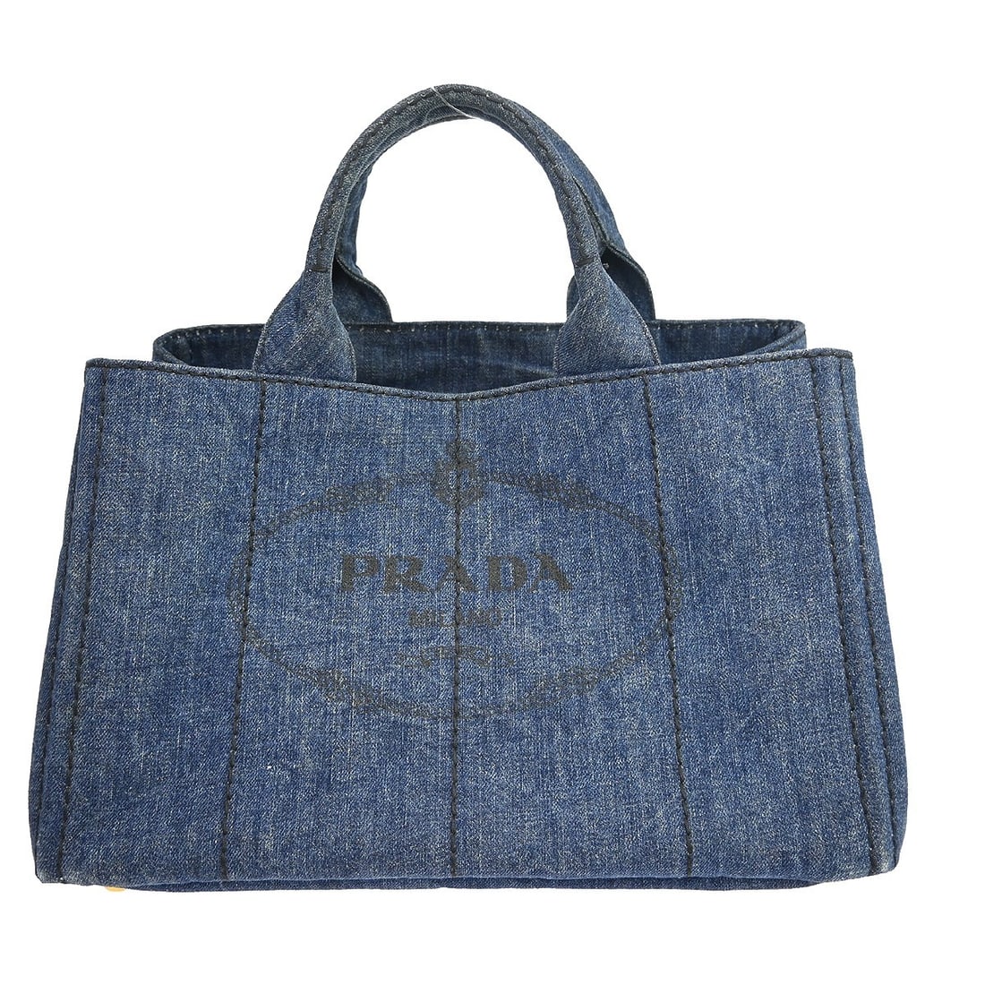 Prada Canapa Medium Blue Canvas Tote Bag with Logo Accent (1 of 13)