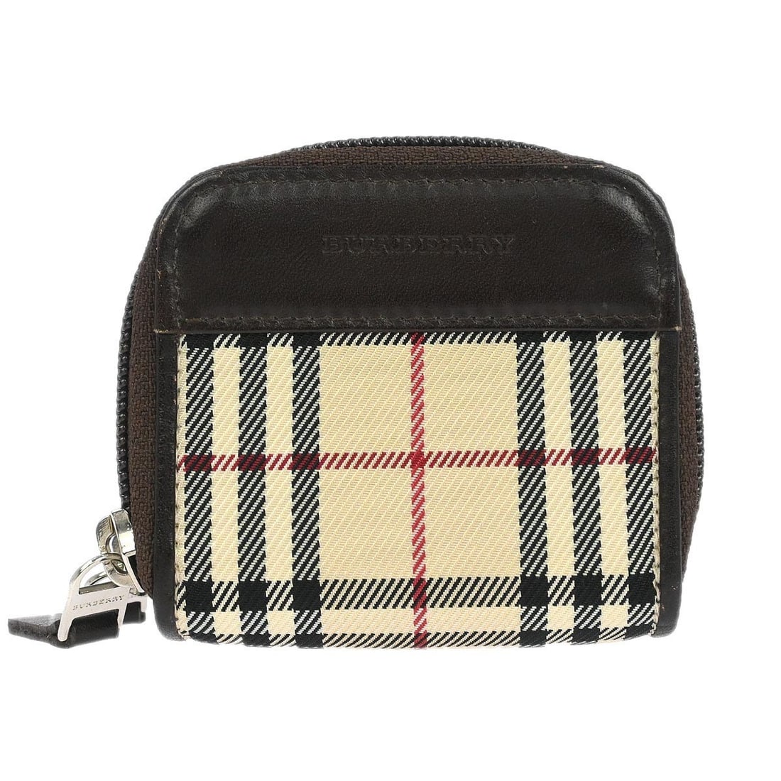 Beige Leather Zip Coin Wallet with Burberry Check Pattern (1 of 7)