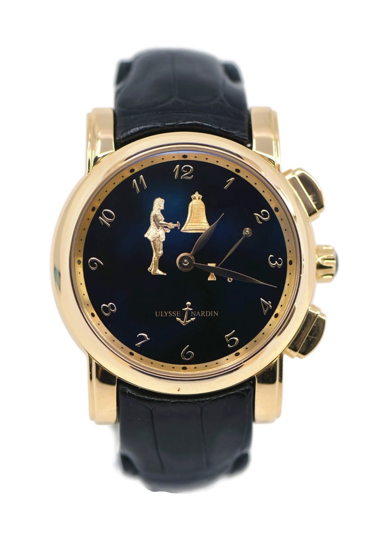 Ulysse Nardin Hourstriker 18K Rose Gold Automatic Watch Ref 756-88: Ulysse Nardin Hourstriker 18K Rose Gold Automatic Watch Ref 756-88 Introducing the Ulysse Nardin Hourstriker wristwatch, a luxurious timepiece crafted in 18K rose gold. This sophisticated watch featur