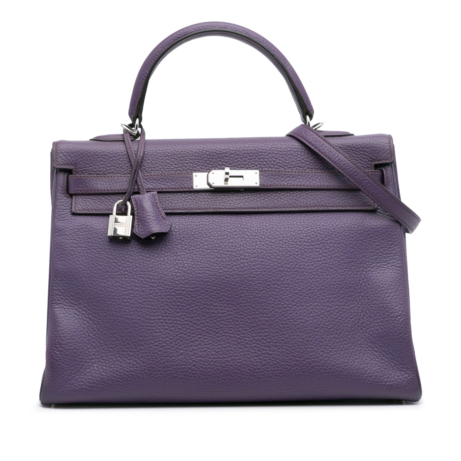 Hermes Togo Kelly II Retourne 35 Bag in Ultraviolet Leather: Hermes Togo Kelly II Retourne 35 Bag in Ultraviolet Leather Presenting the Hermes Togo Kelly II Retourne 35, a stunning handbag crafted from luxurious Togo leather in a vibrant Ultraviolet color. This