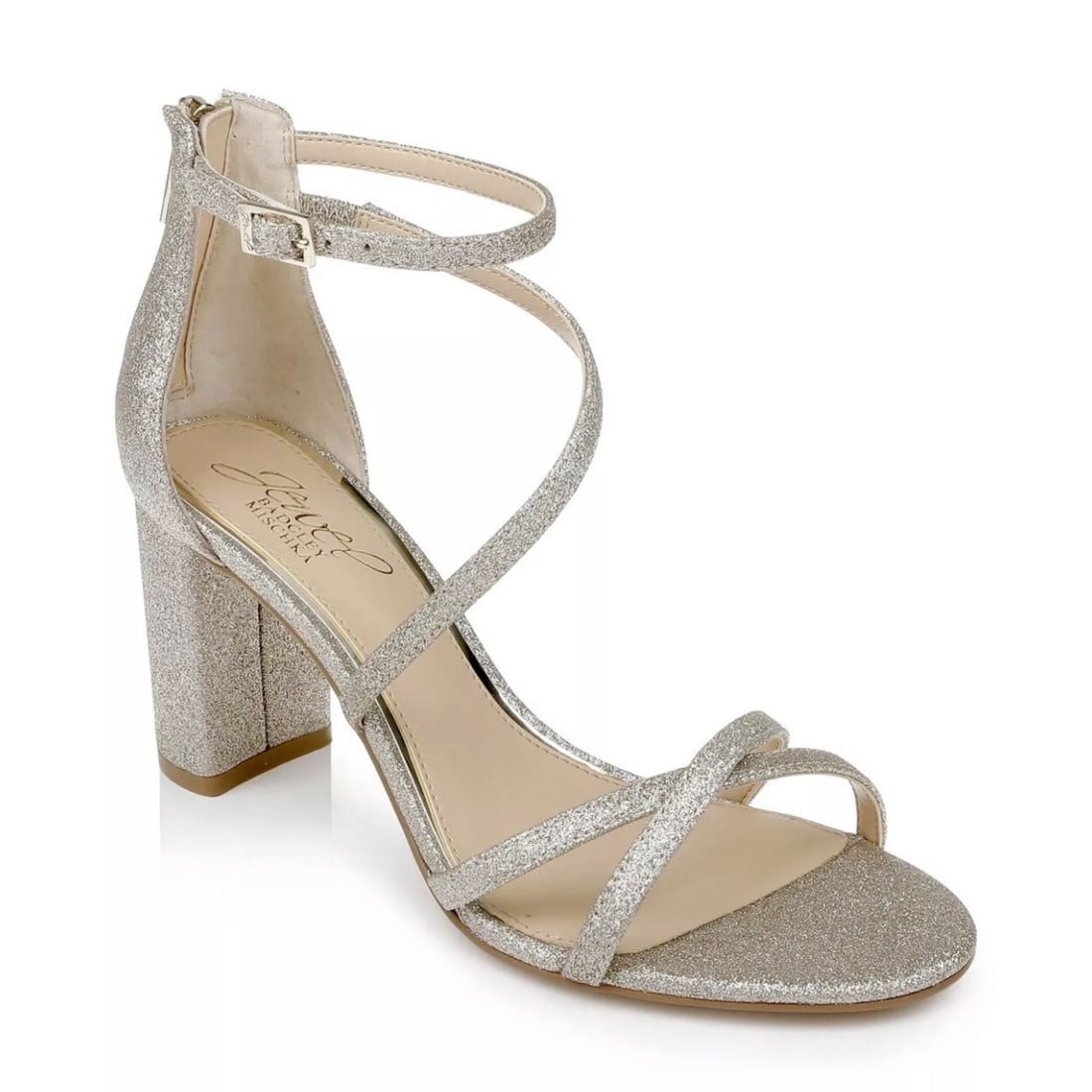 Jewel Badgley Mischka Devorah Gold Glitter Block Heel Sandals 9 (1 of 8)