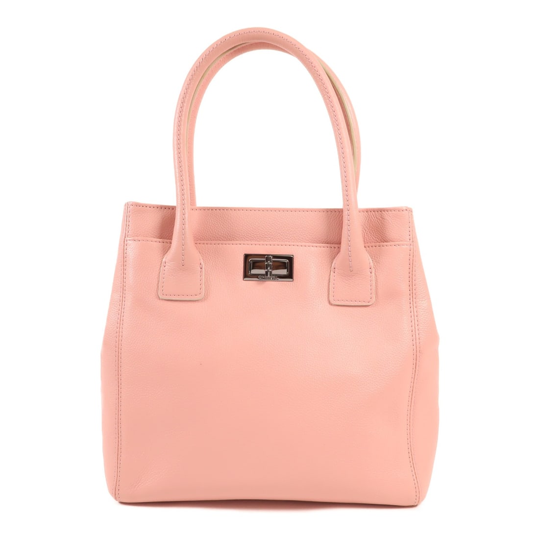 CHANEL Pink Calfskin Leather Tote Handbag France: CHANEL Pink Calfskin Leather Tote Handbag France This exquisite CHANEL tote bag is crafted from luxurious calfskin leather in a stunning pink hue. Featuring a structured design, this bag measures 9.4 